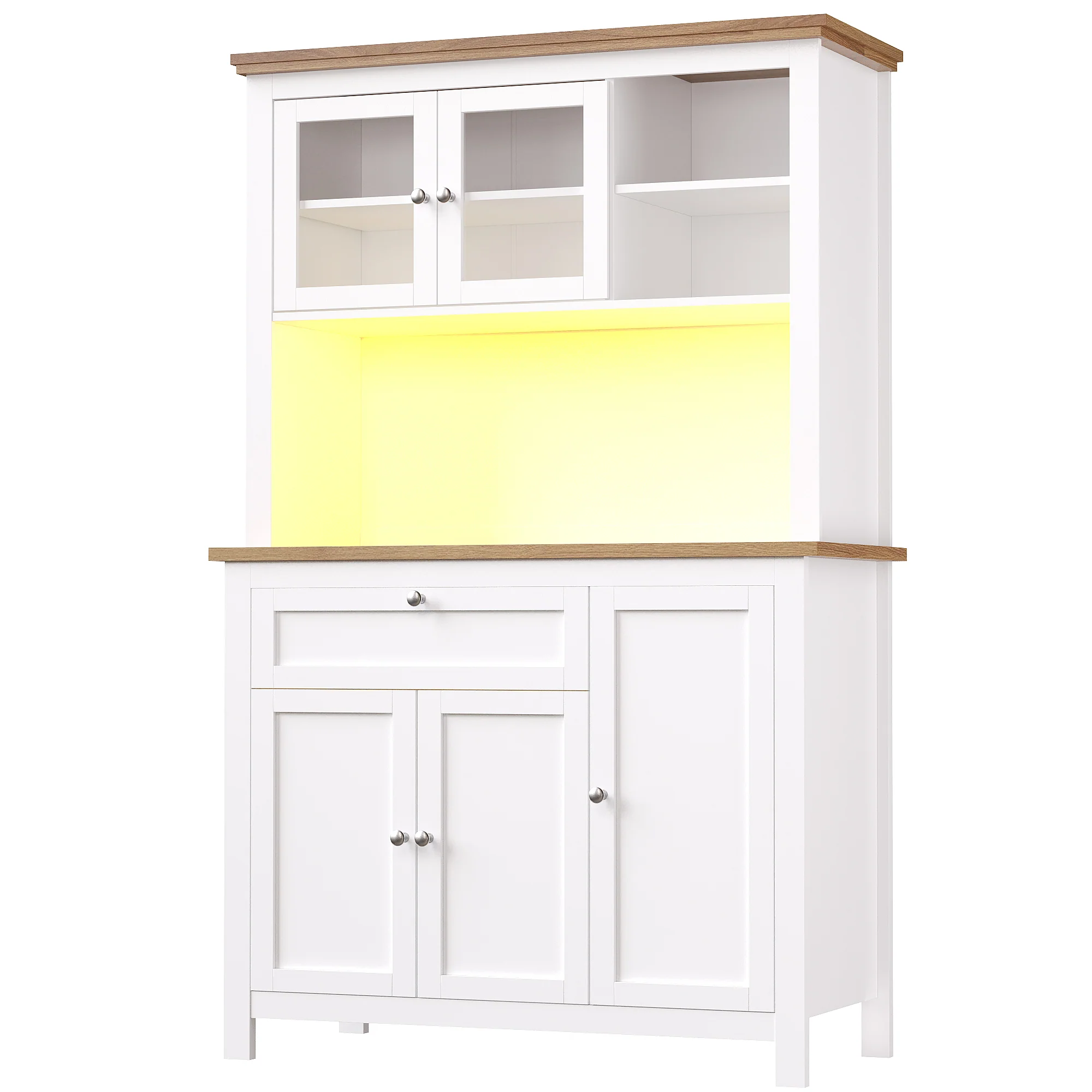 Tall Kitchen Cabinet 104x40x180cm Adjustable Shelves LED Lighting - White - Image 4