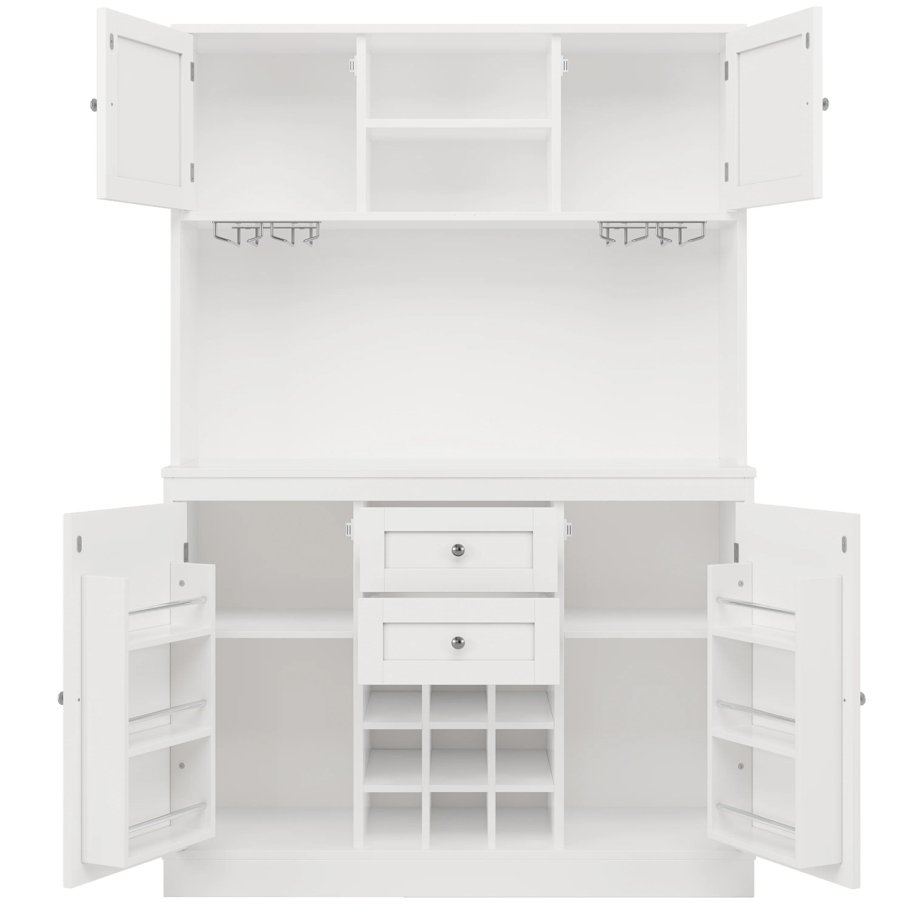 Tall Kitchen Cabinet Buffet Wine Rack Adjustable Shelves 4 Doors 2 Drawers - White - Image 5