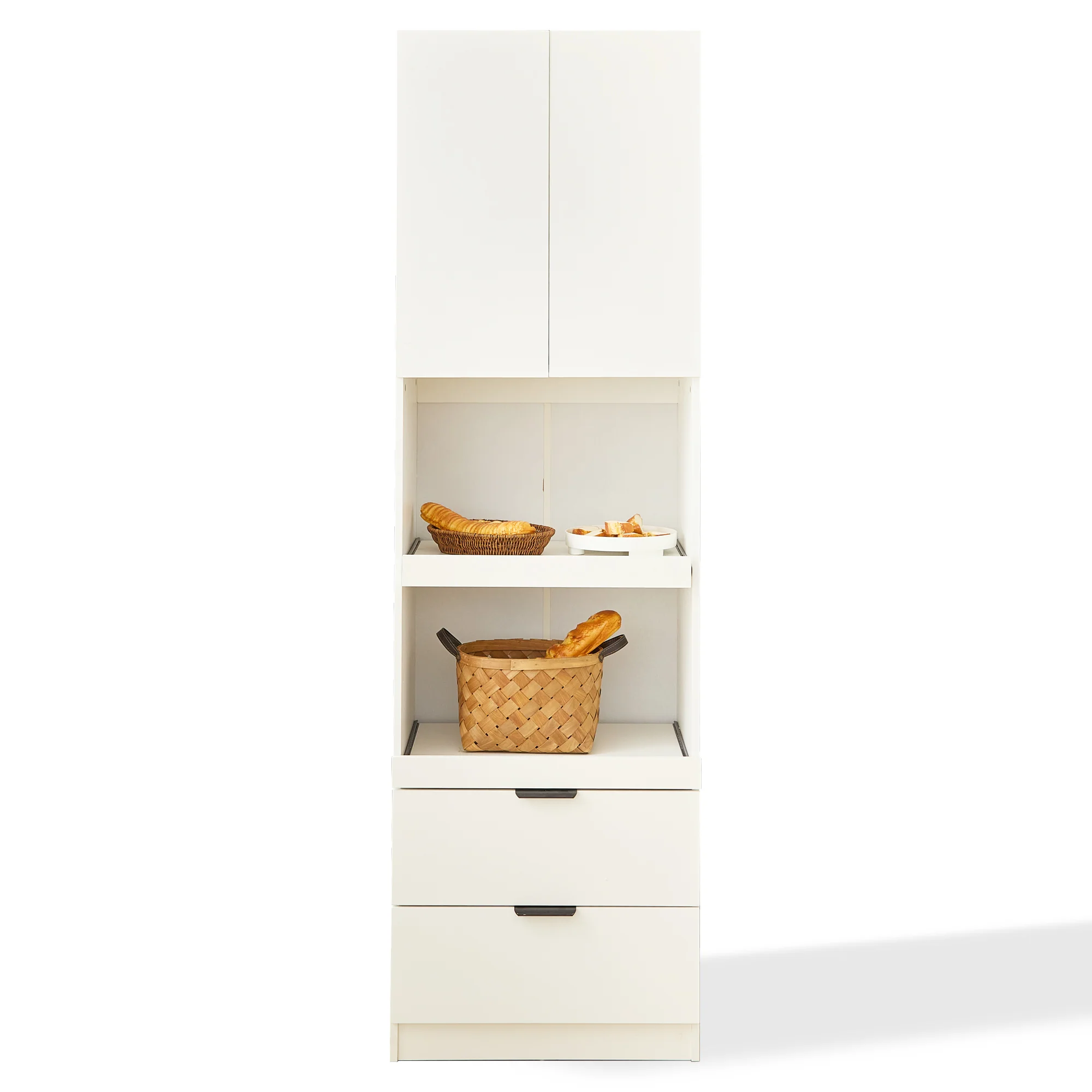 Tall Storage Cabinet 200cm High Doors Drawers Microwave Shelf - White - Image 5