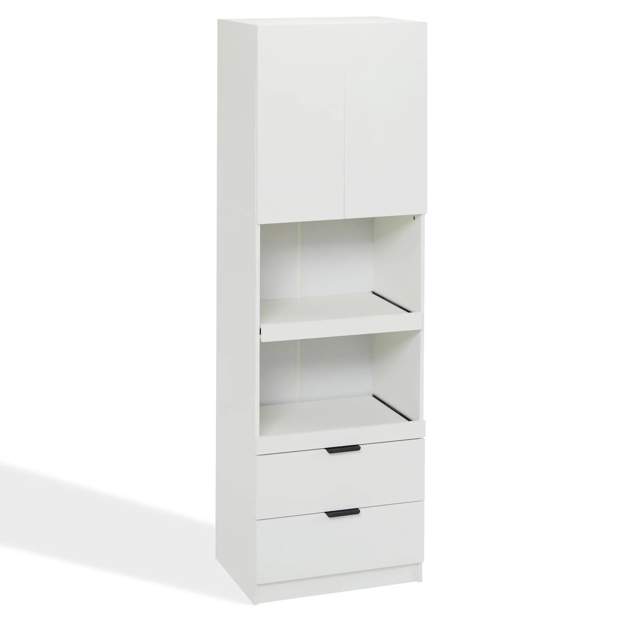 Tall Storage Cabinet 200cm High Doors Drawers Microwave Shelf - White - Image 8