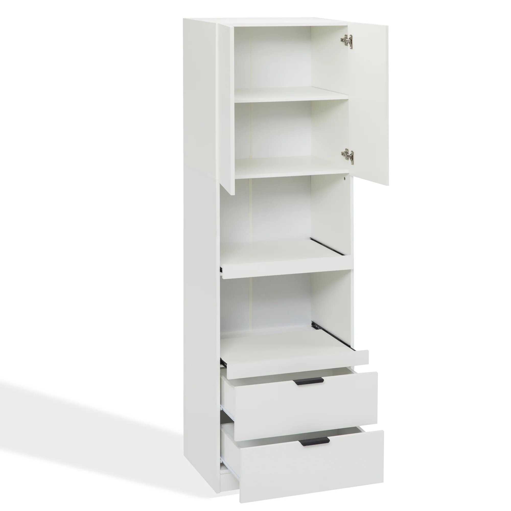 Tall Storage Cabinet 200cm High Doors Drawers Microwave Shelf - White - Image 9