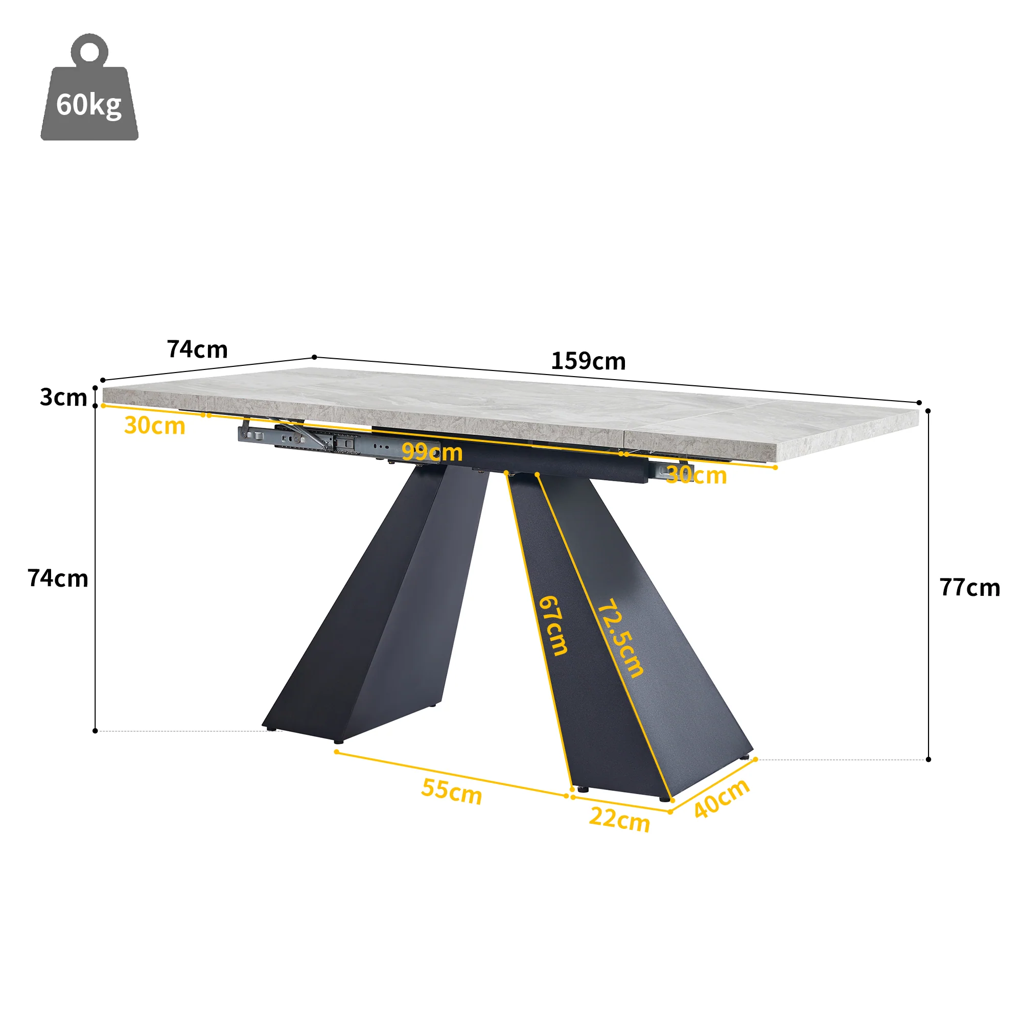 Telescopic Dining Table 99-159cm Extendable Pedestal Legs - Grey - Image 10
