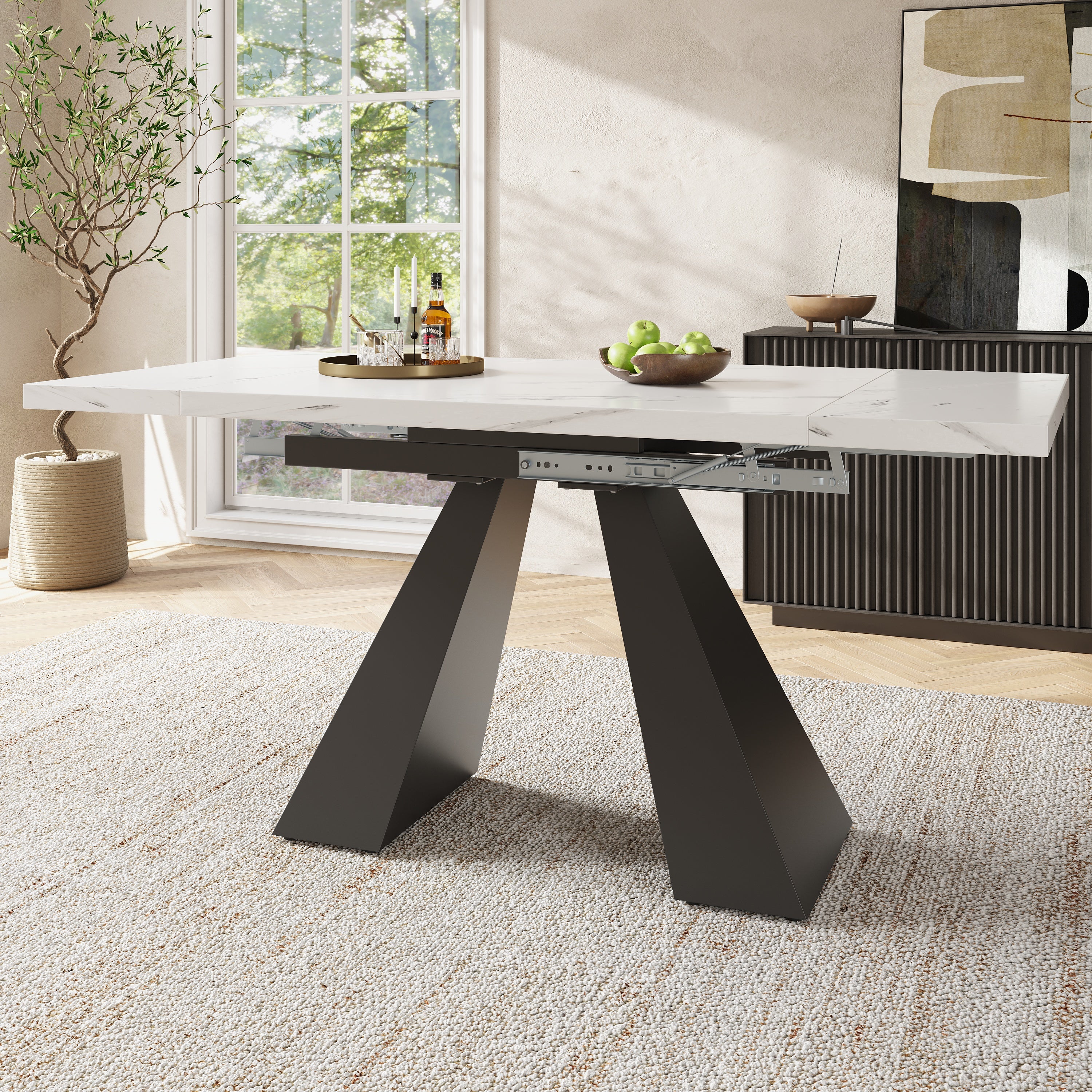 Telescopic Dining Table 99-159cm Extendable Pedestal Legs - White - Image 2