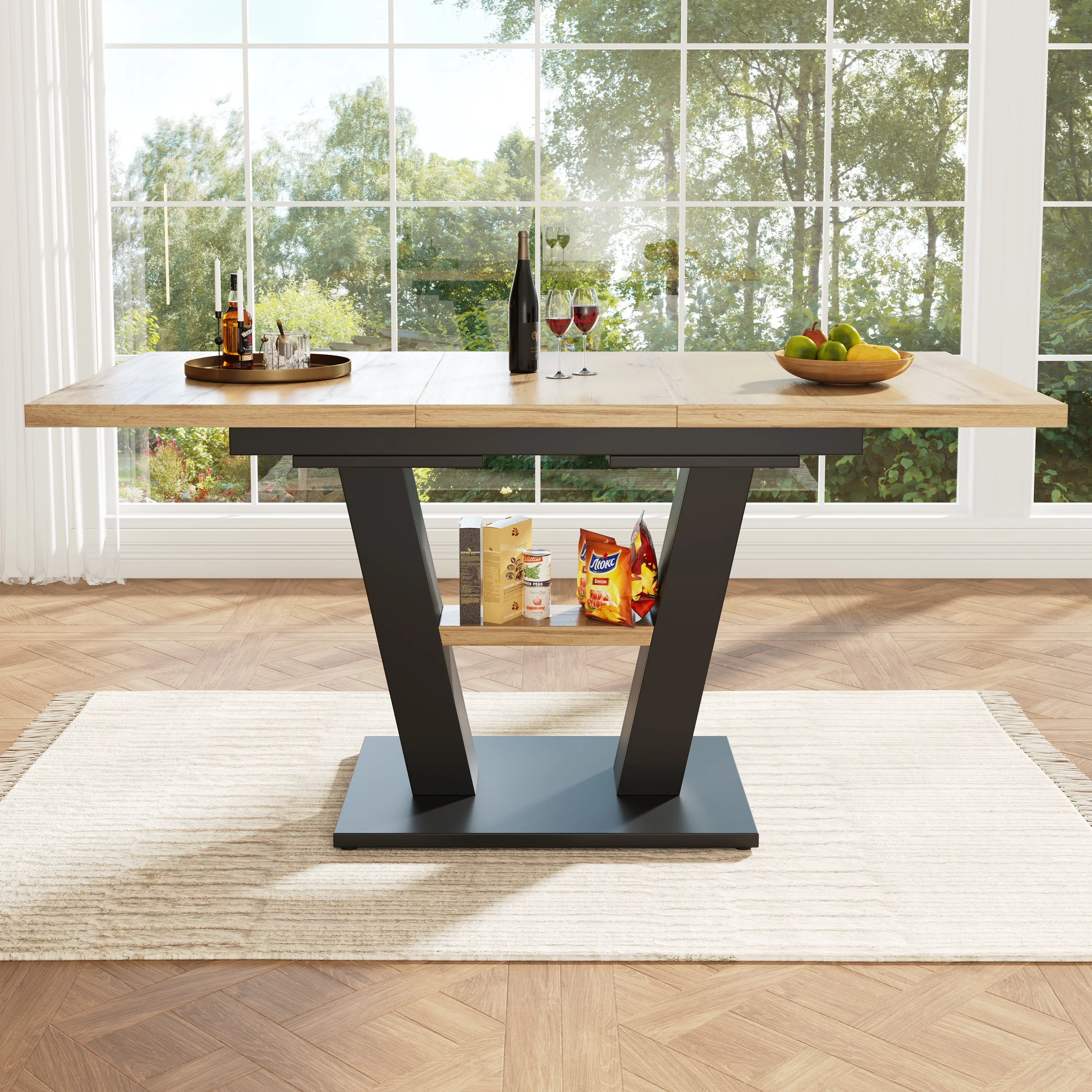 Telescopic Dining Table Extendable 118-157cm - Wood Color - Image 2