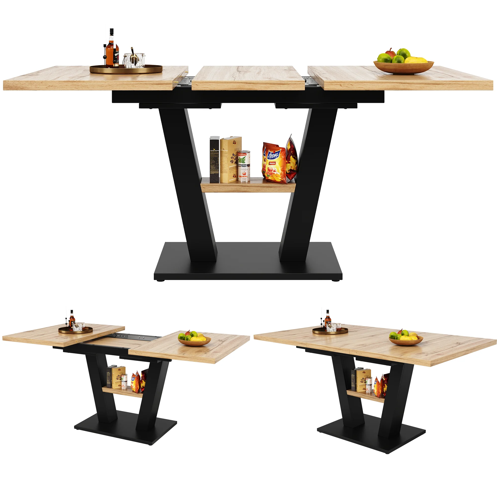 Telescopic Dining Table Extendable 118-157cm - Wood Color - Image 9