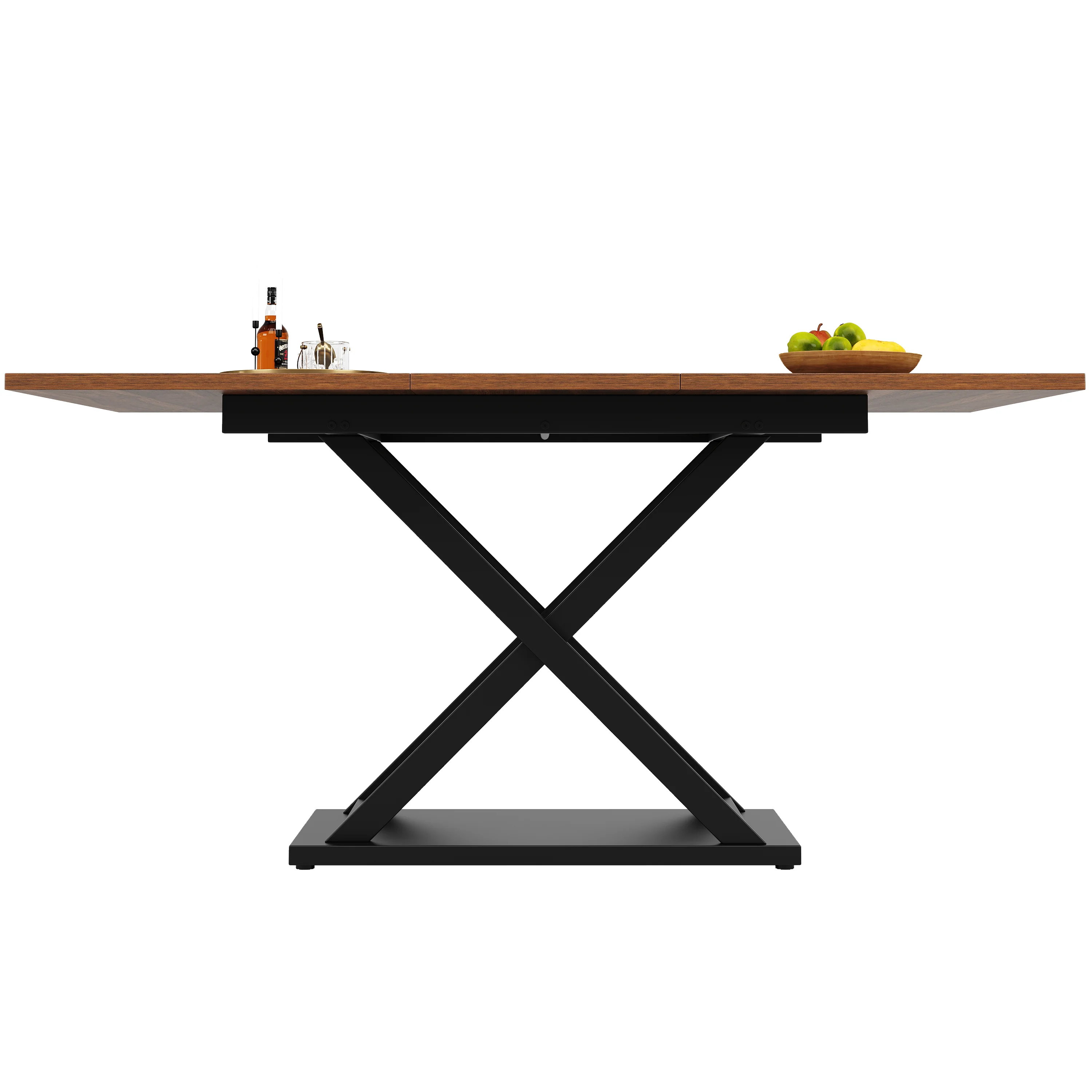 Telescopic Dining Table Extendable 120-160cm Crossed Iron Legs - Walnut - Image 10