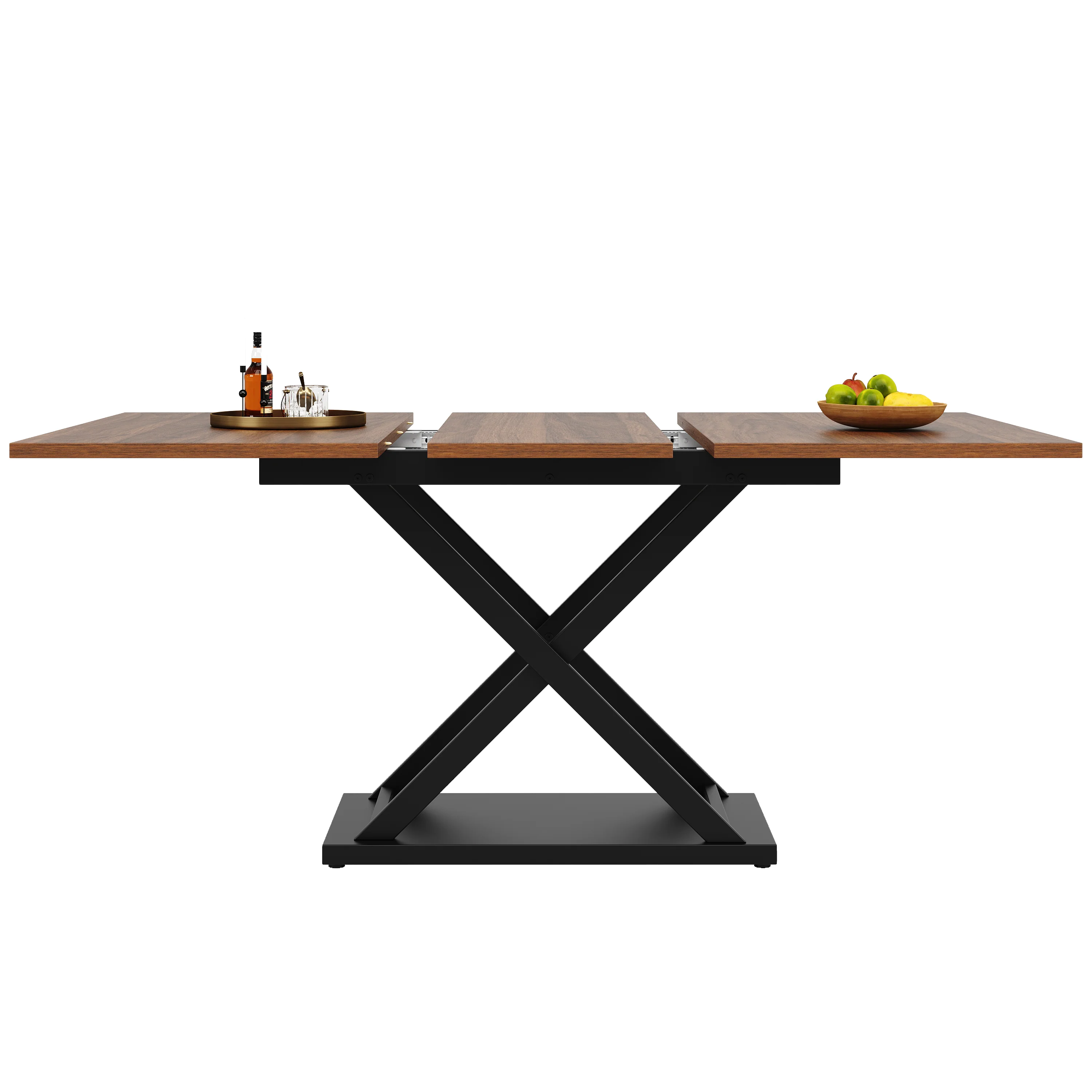 Telescopic Dining Table Extendable 120-160cm Crossed Iron Legs - Walnut - Image 9
