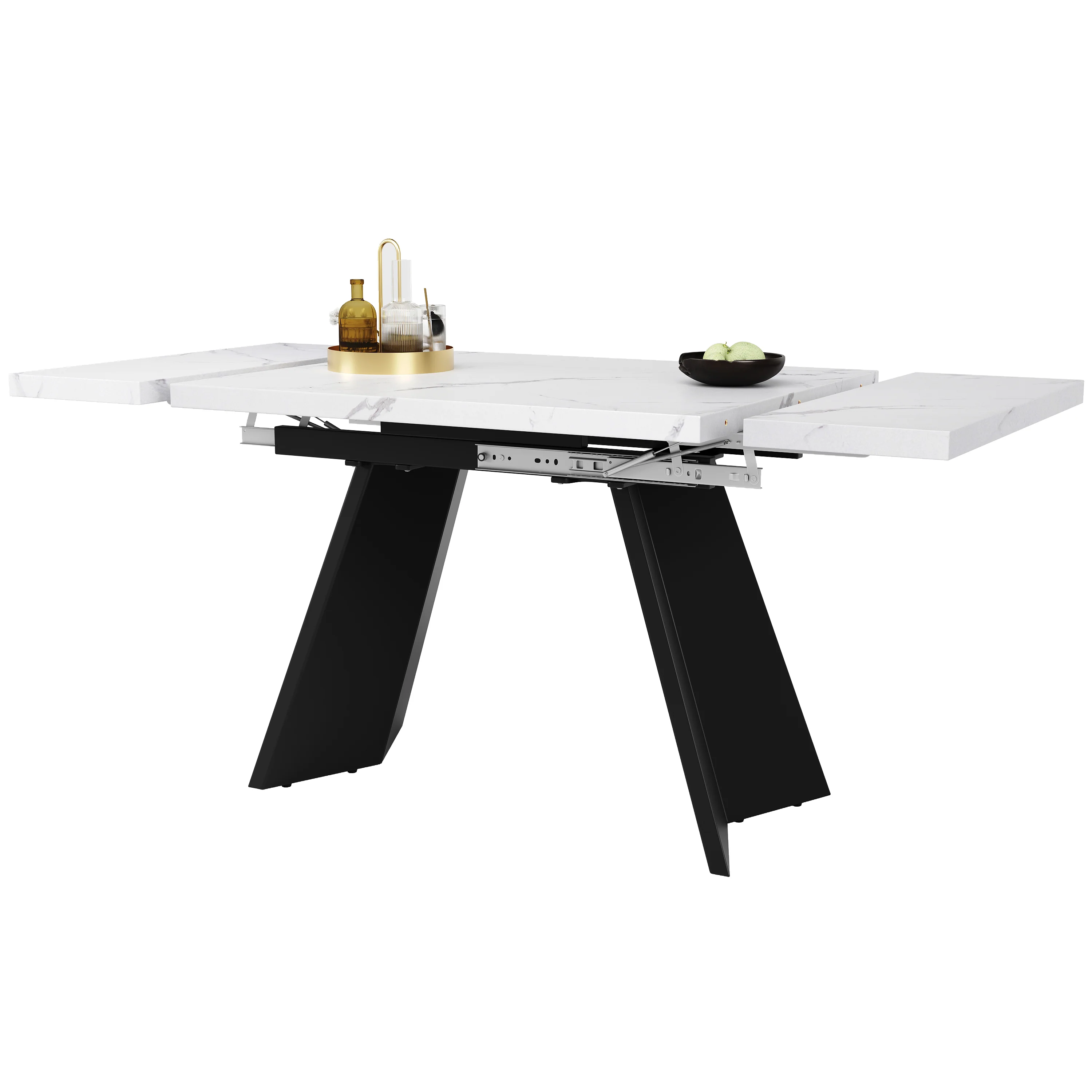 Telescopic Dining Table Extendable 99-159x74cm Flat Legs - White - Image 4