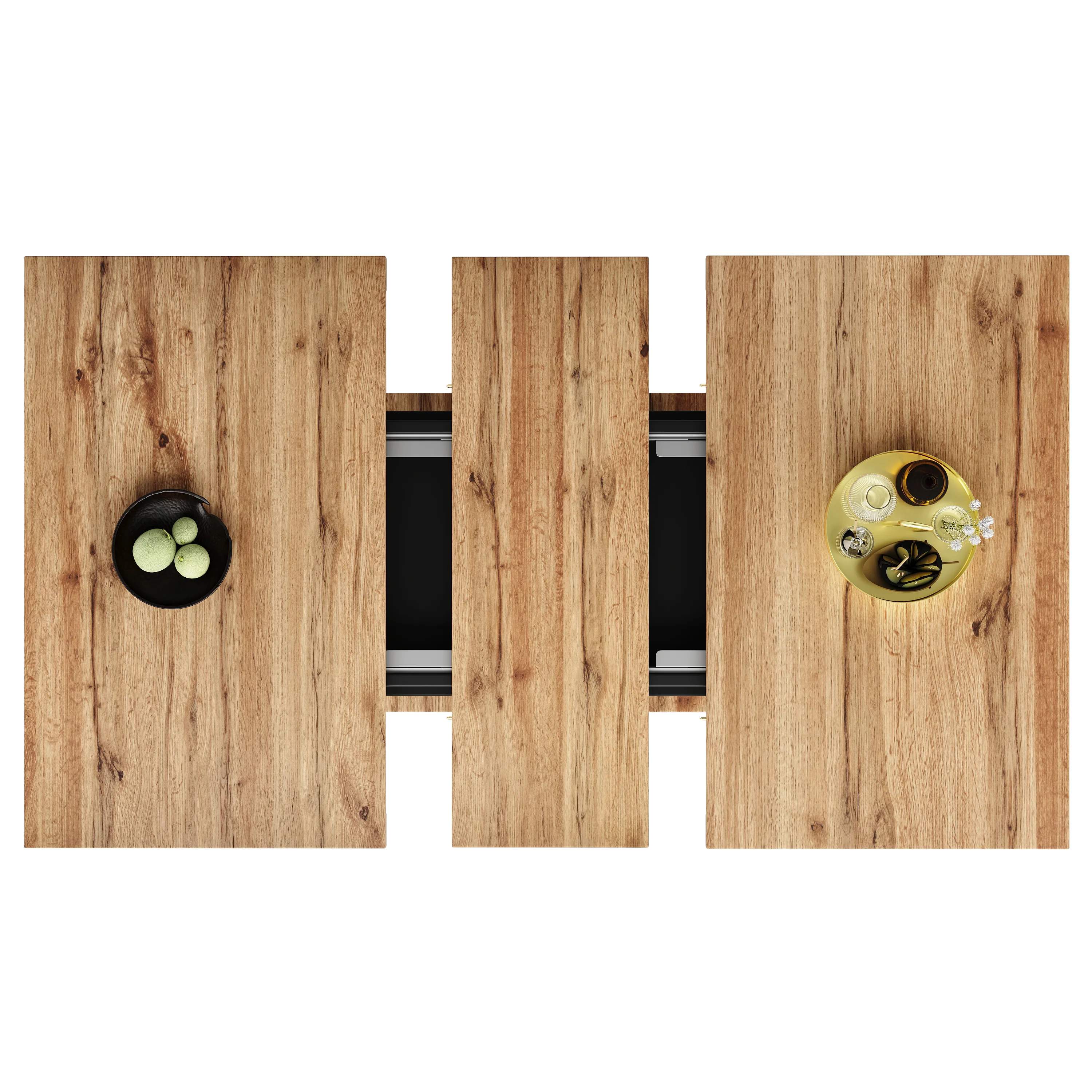 Telescopic Extendable Dining Table 140x70cm Storage Shelf - Natural/Black - Image 5