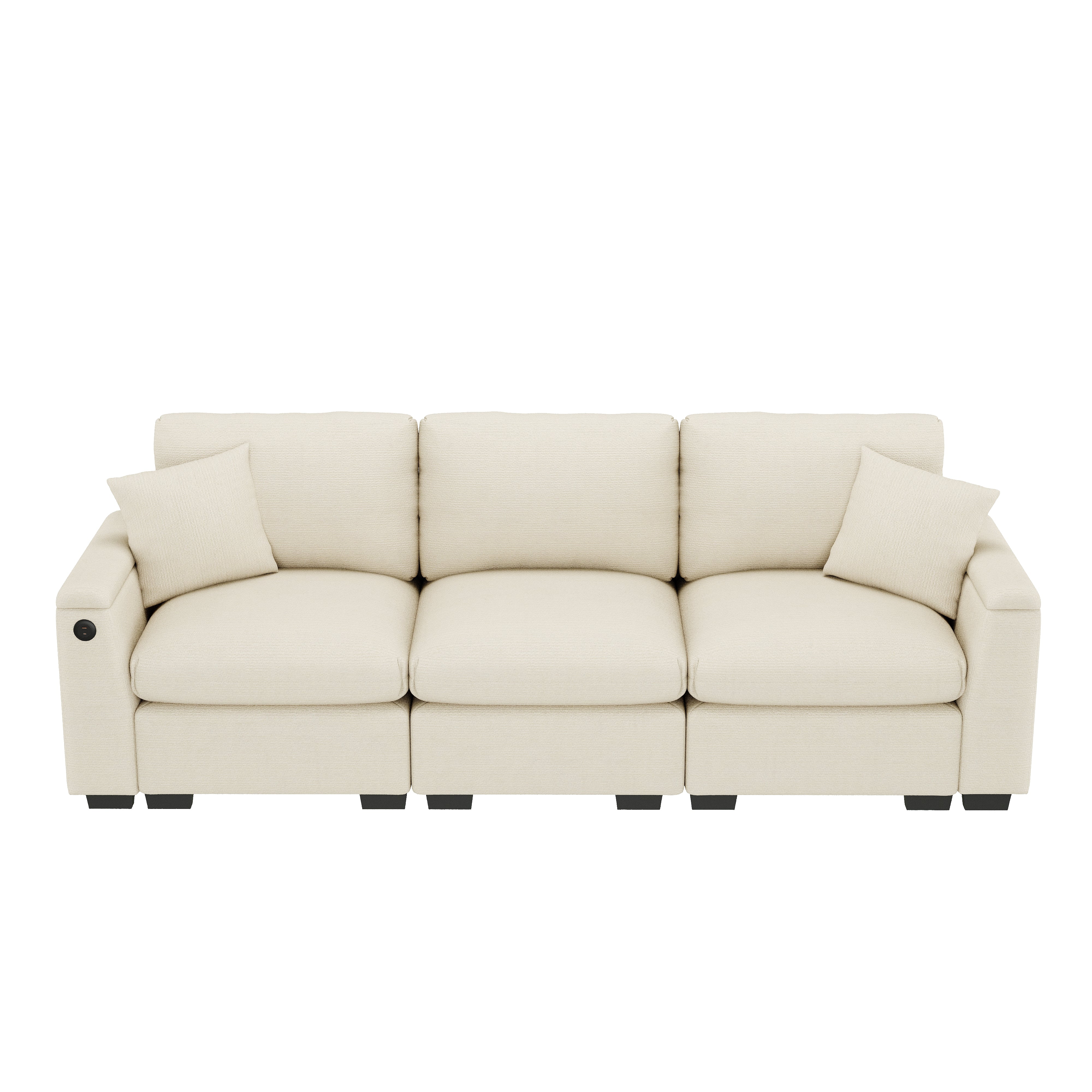 Three-seater Sofa Modern Folding Table USB Port Drink Holder Storage - Chenille - Image 10