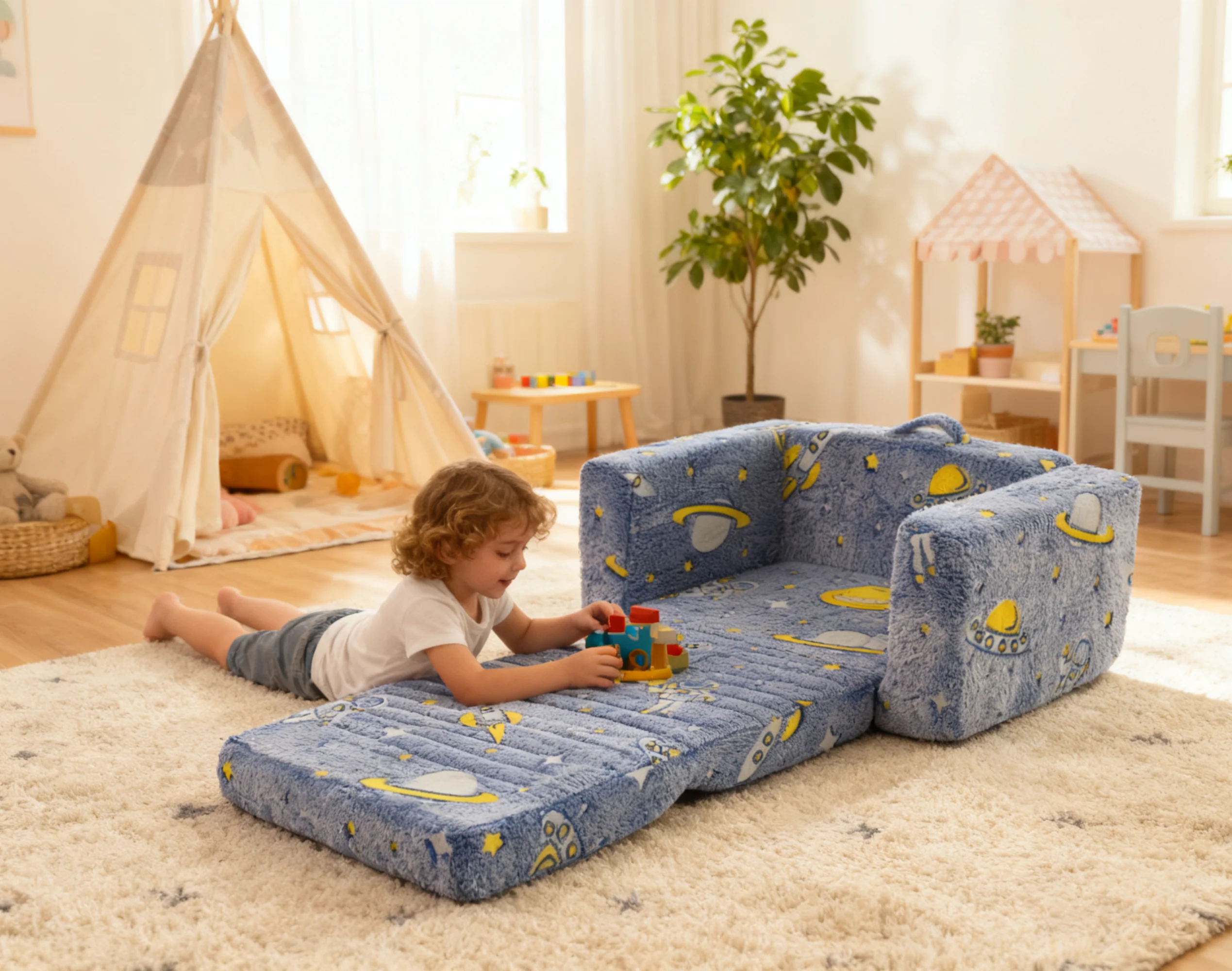 Toddler Sofa Chair Foldable Glow-in-the-Dark Lounger - Plush
