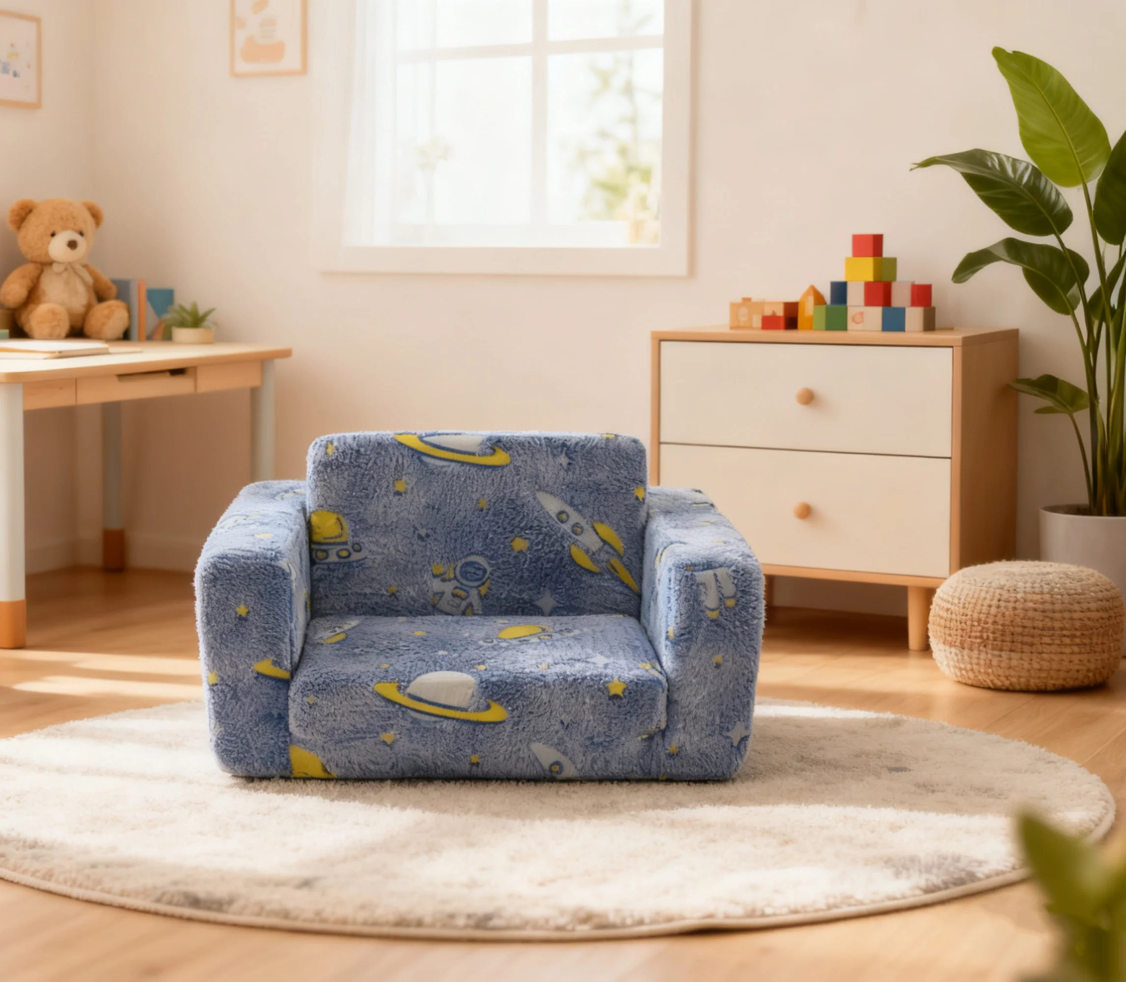 Toddler Sofa Chair Foldable Glow-in-the-Dark Lounger - Plush - Image 2