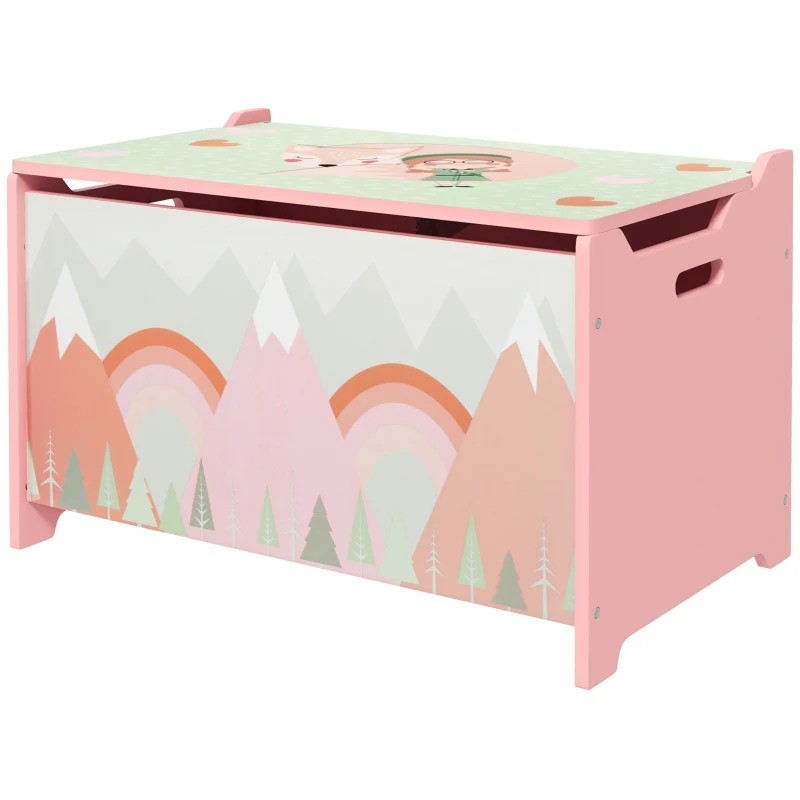 Toy Box Storage Chest Safety Hinge Animal Design - Pink