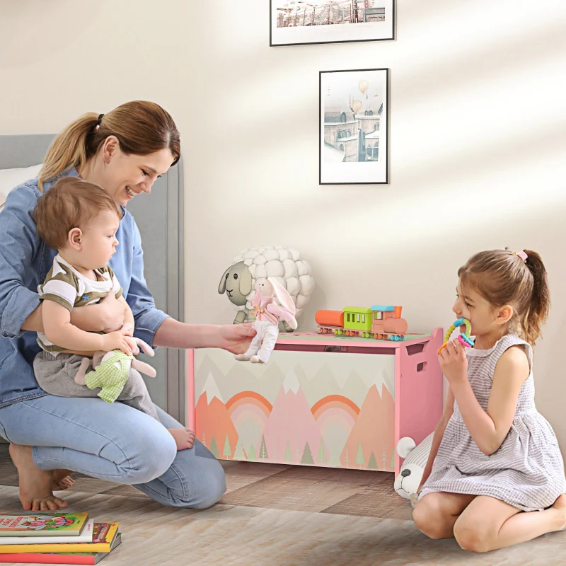 Toy Box Storage Chest Safety Hinge Animal Design - Pink - Image 2