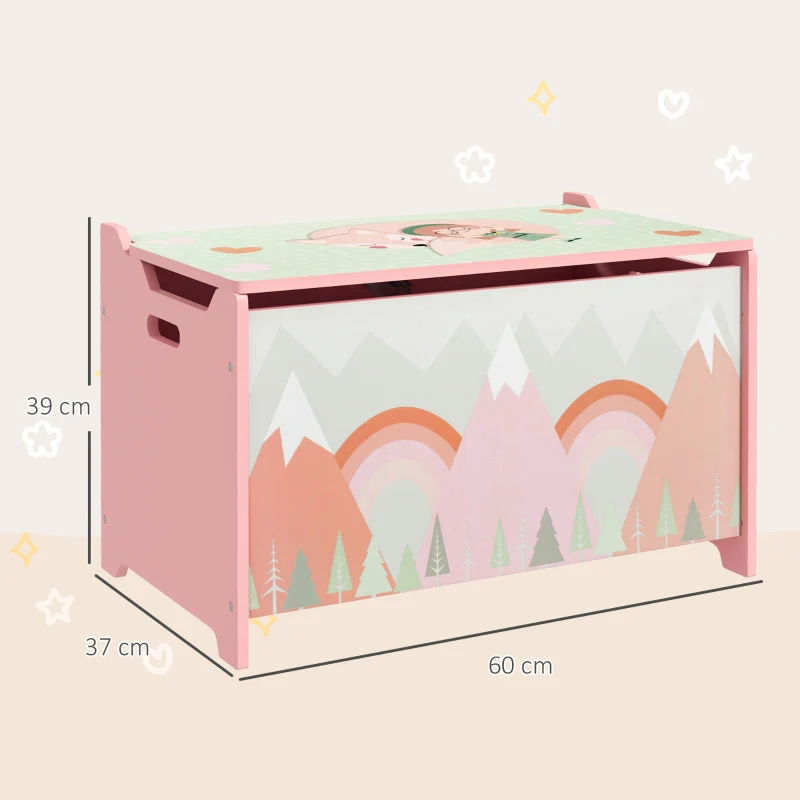 Toy Box Storage Chest Safety Hinge Animal Design - Pink - Image 3