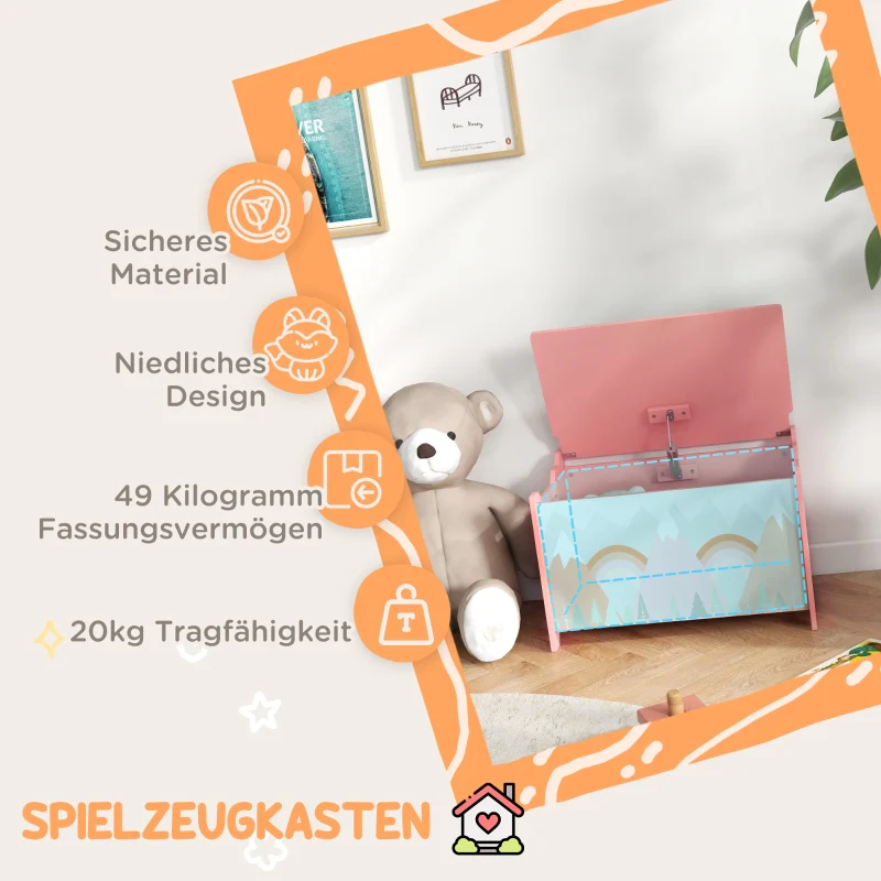Toy Box Storage Chest Safety Hinge Animal Design - Pink - Image 4