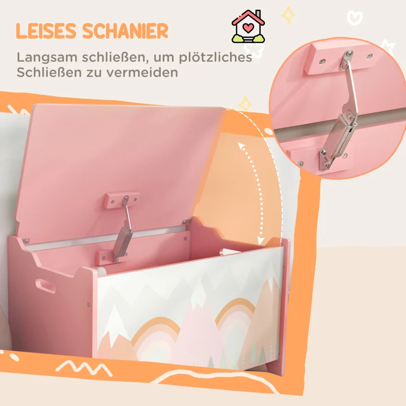 Toy Box Storage Chest Safety Hinge Animal Design - Pink - Image 5