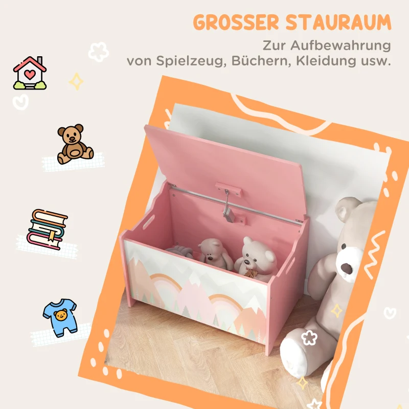 Toy Box Storage Chest Safety Hinge Animal Design - Pink - Image 6