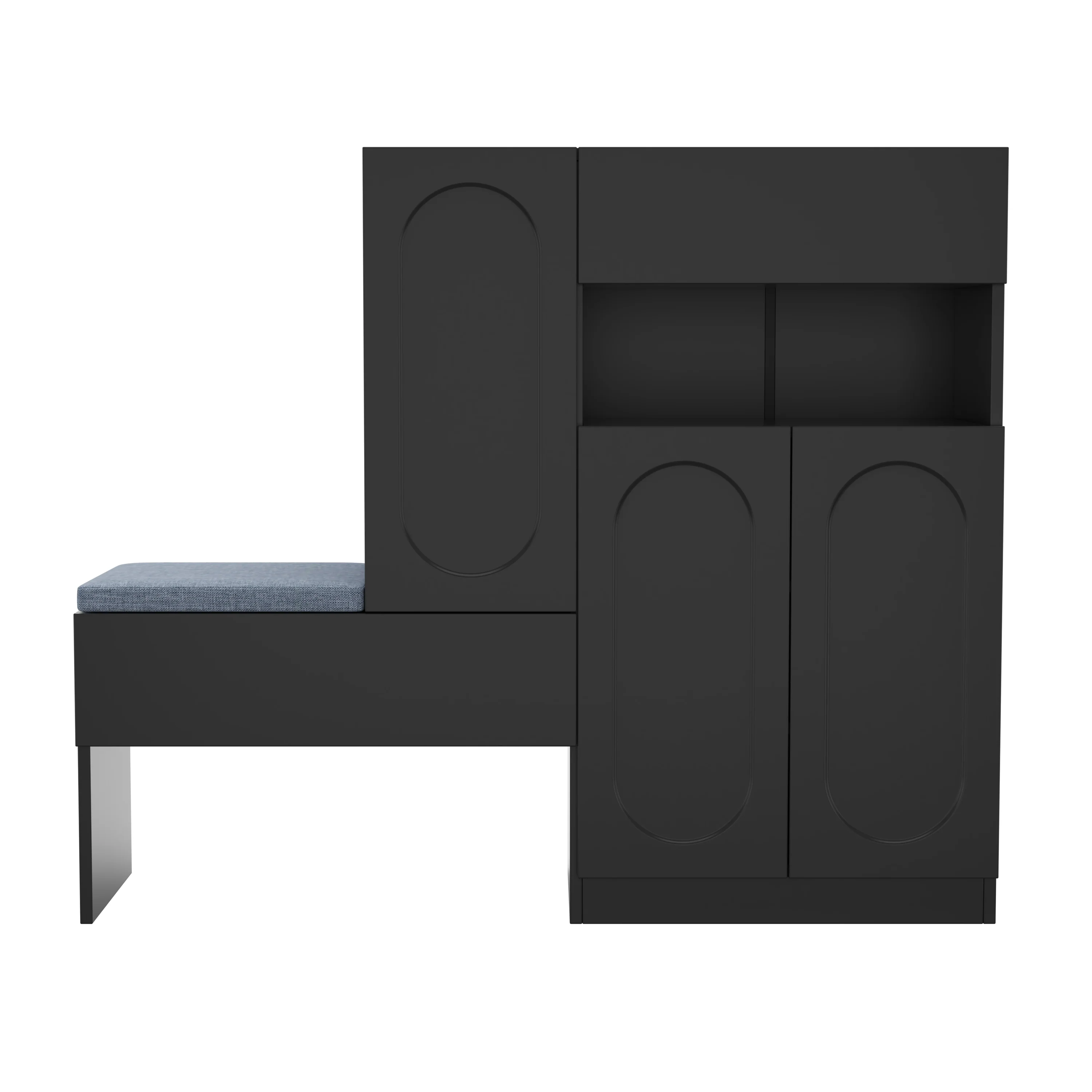 Trendy 2-in-1 Shoe Cabinet with Curved Doors, Soft-Close, Adjustable, Upholstered Bench, Black - Image 11
