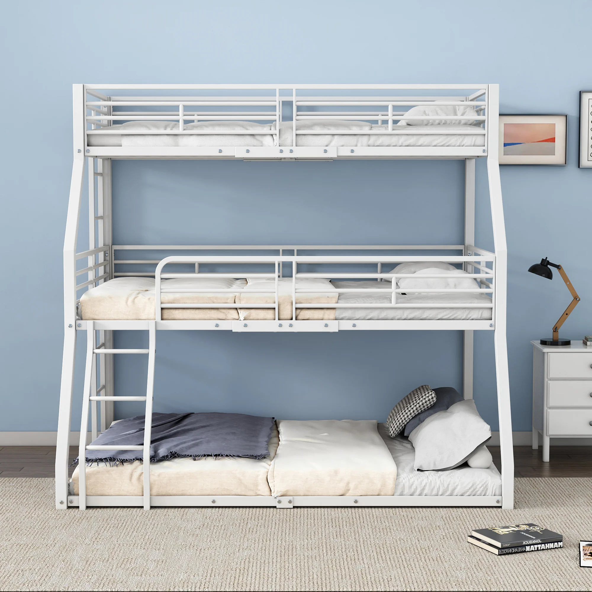 Triple Bunk Bed Metal Frame Multi-Size - White - Image 2