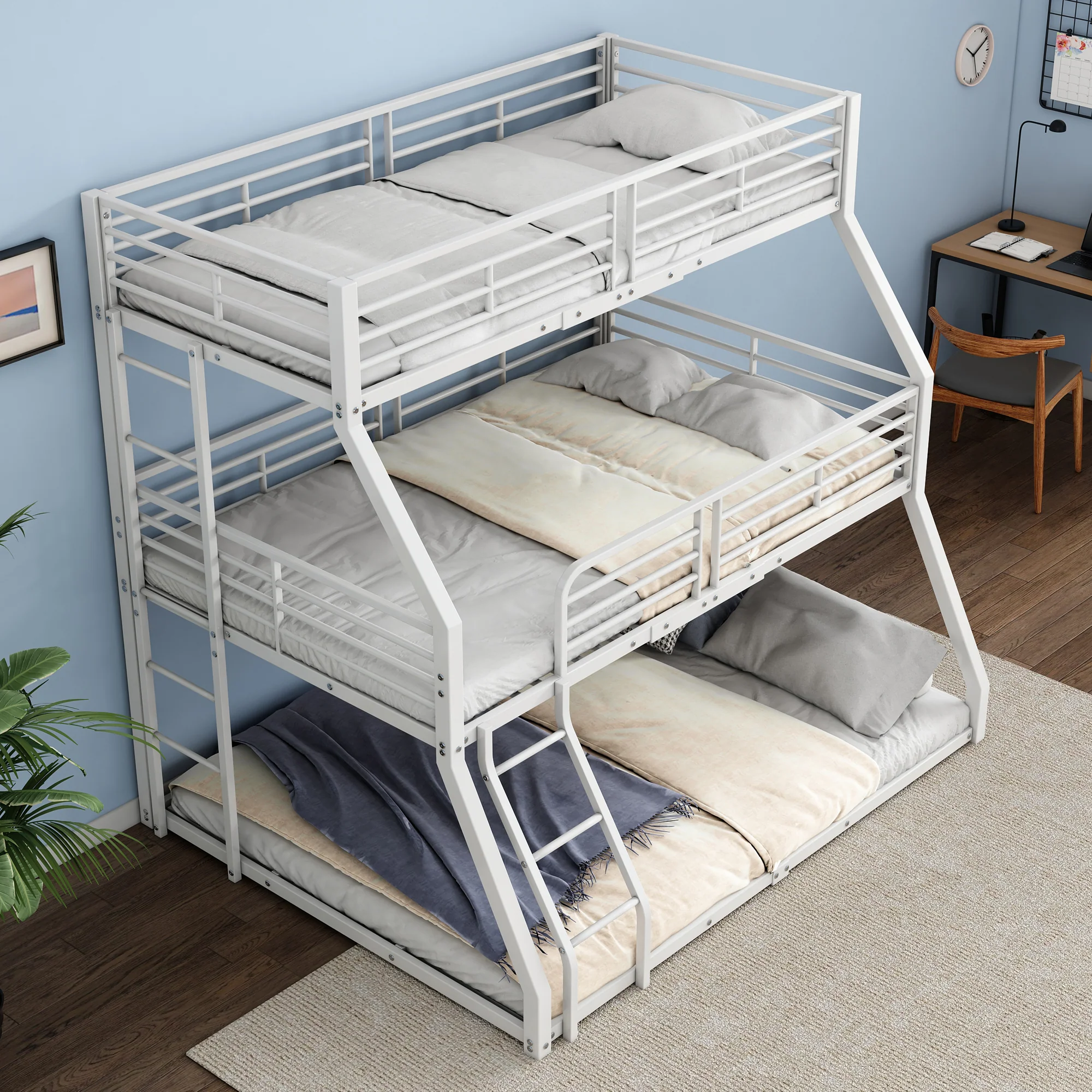 Triple Bunk Bed Metal Frame Multi-Size - White - Image 3