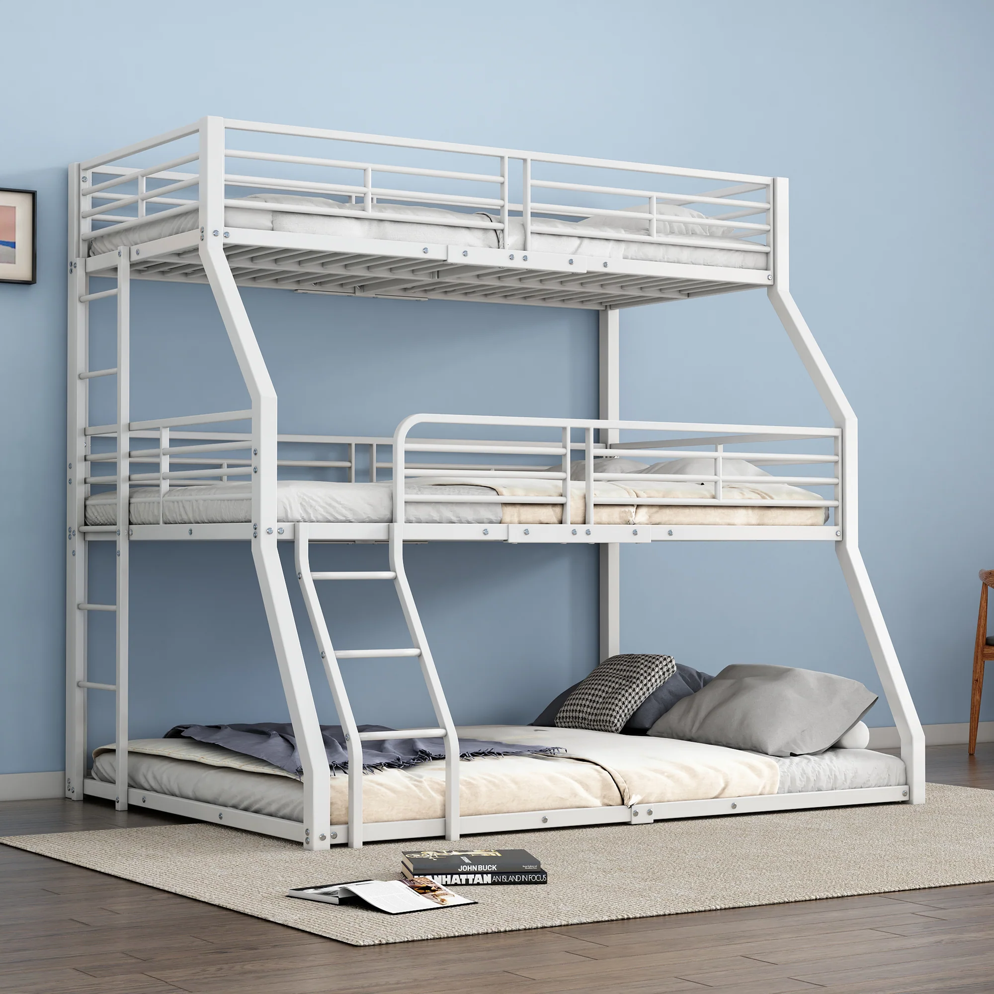 Triple Bunk Bed Metal Frame Multi-Size - White - Image 4