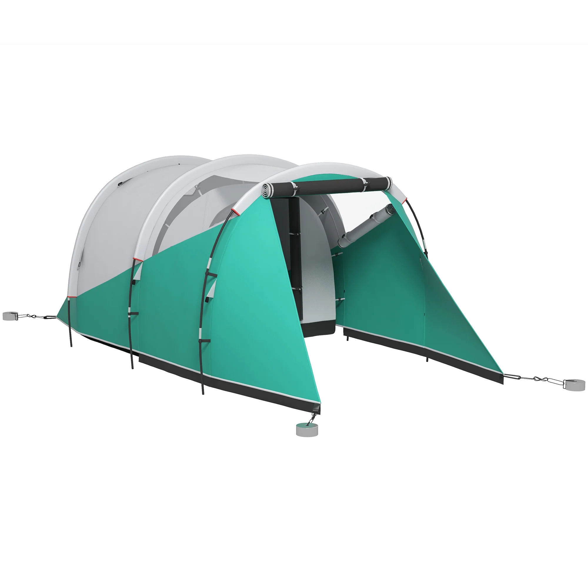 Tunnel Tent Camping Tent, 5 People Family Tent 2 Rooms, Green