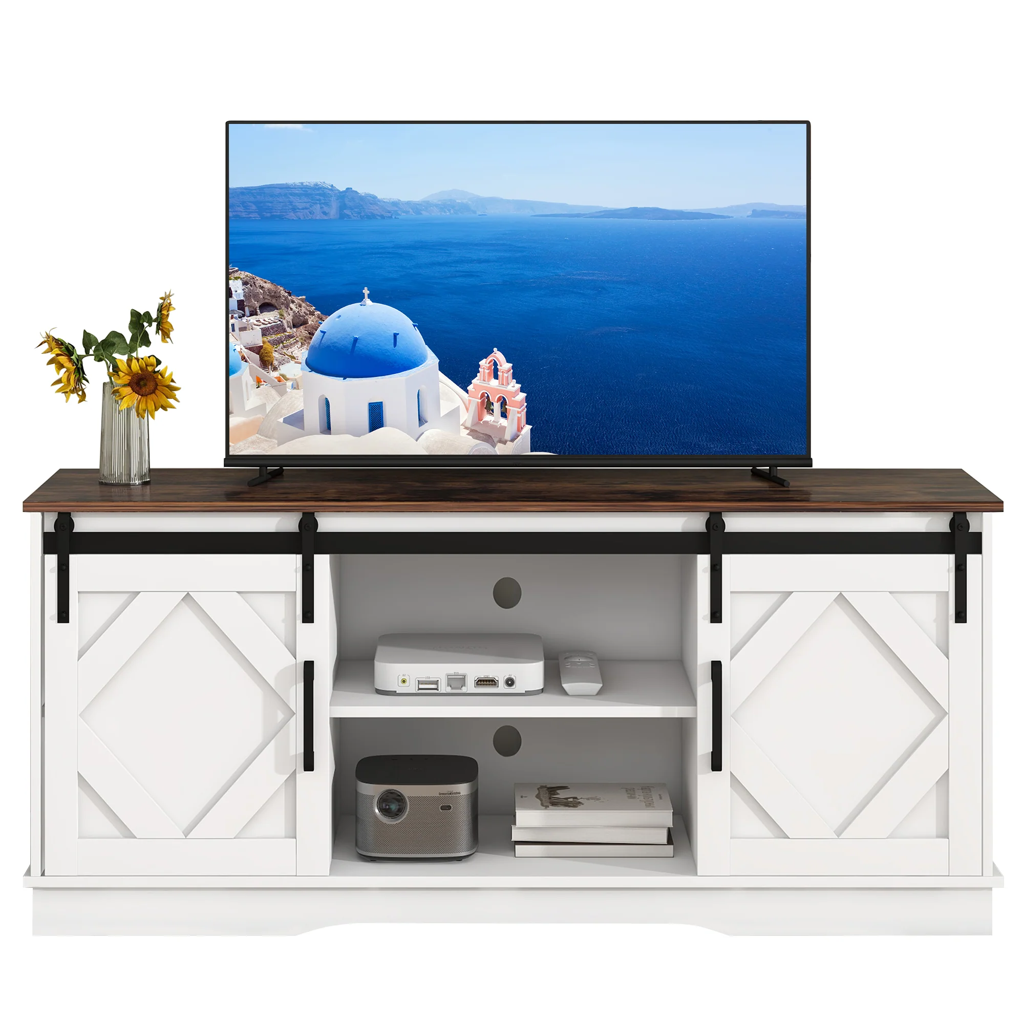 TV Cabinet 150x40x60cm 2 Sliding Doors Adjustable Shelves - Country Modern - Image 3