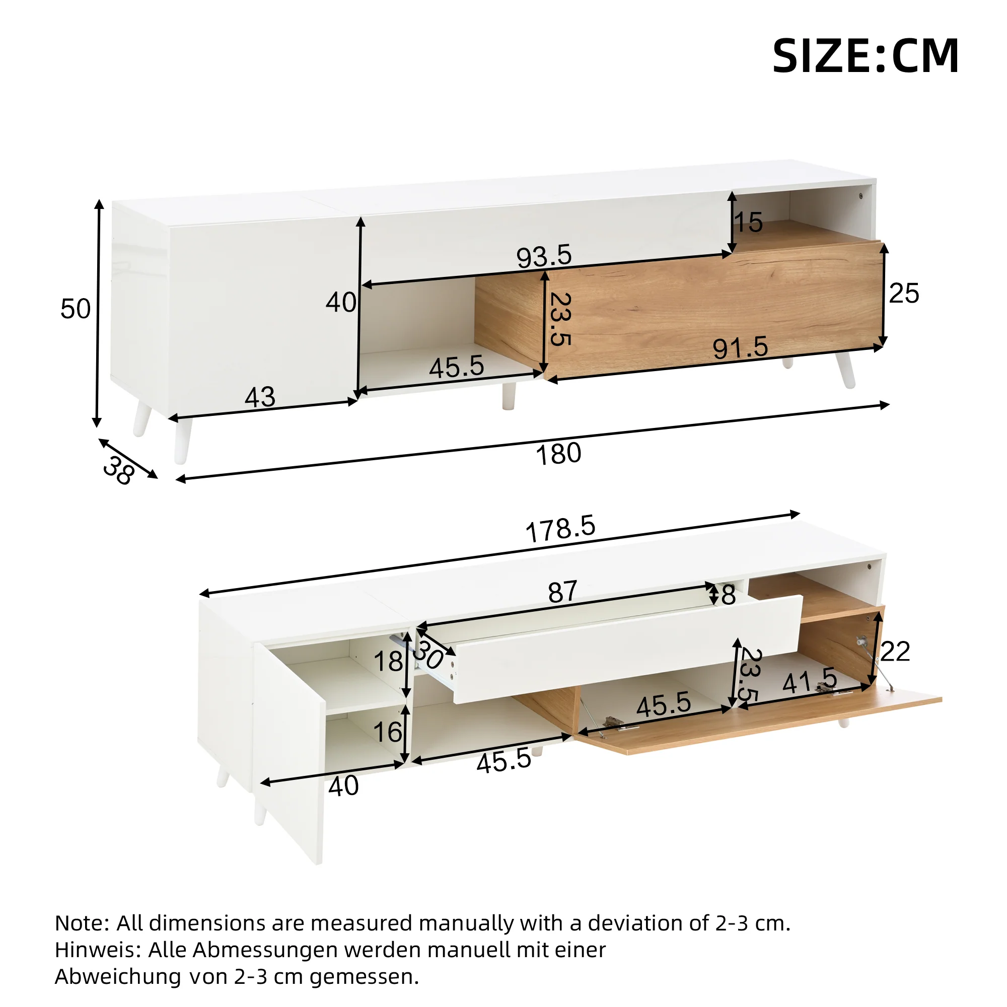 TV Cabinet, 180cm Lowboard with 1 Drawer & 7 Compartments, High-Gloss Finish - Image 9