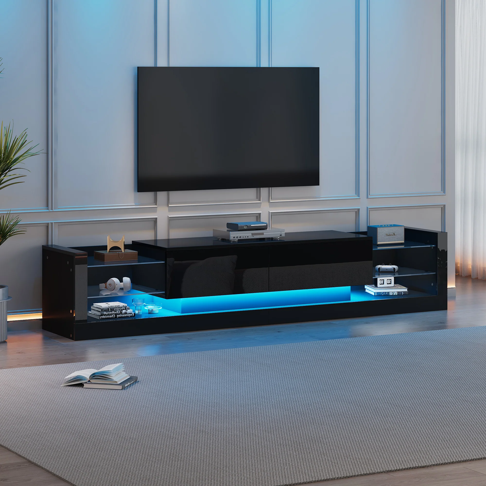 TV Cabinet, 181cm LED Lit, 80-inch Capacity, High-Gloss White - Image 3