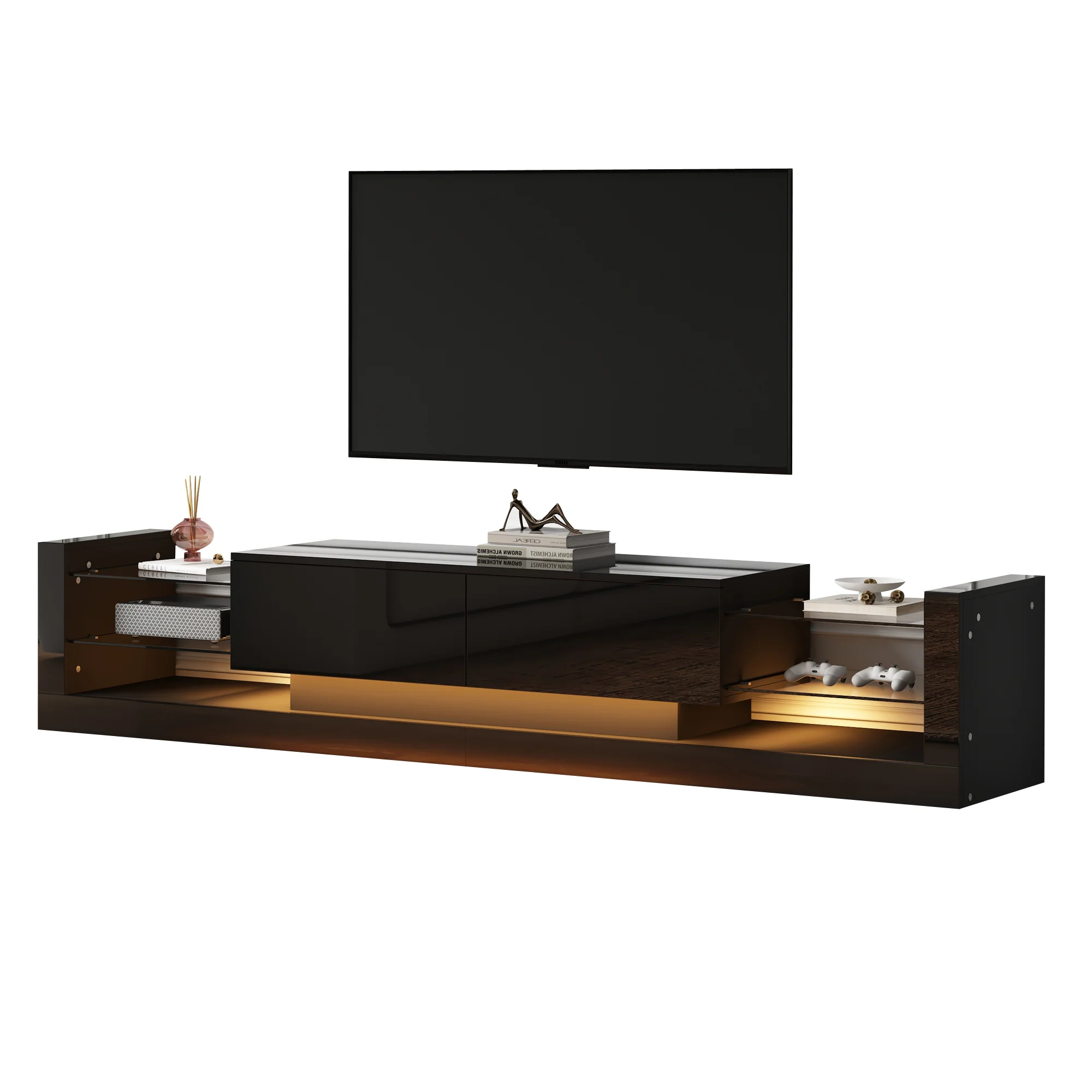 TV Cabinet, 181cm LED Lit, 80-inch Capacity, High-Gloss White - Image 7
