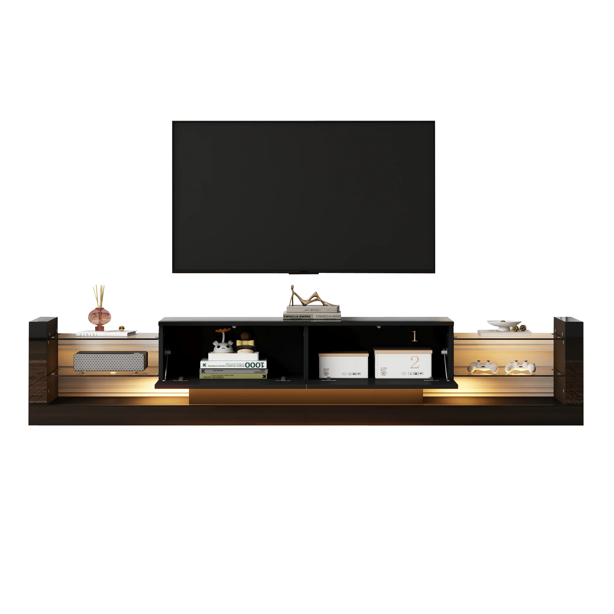 TV Cabinet, 181cm LED Lit, 80-inch Capacity, High-Gloss White - Image 8