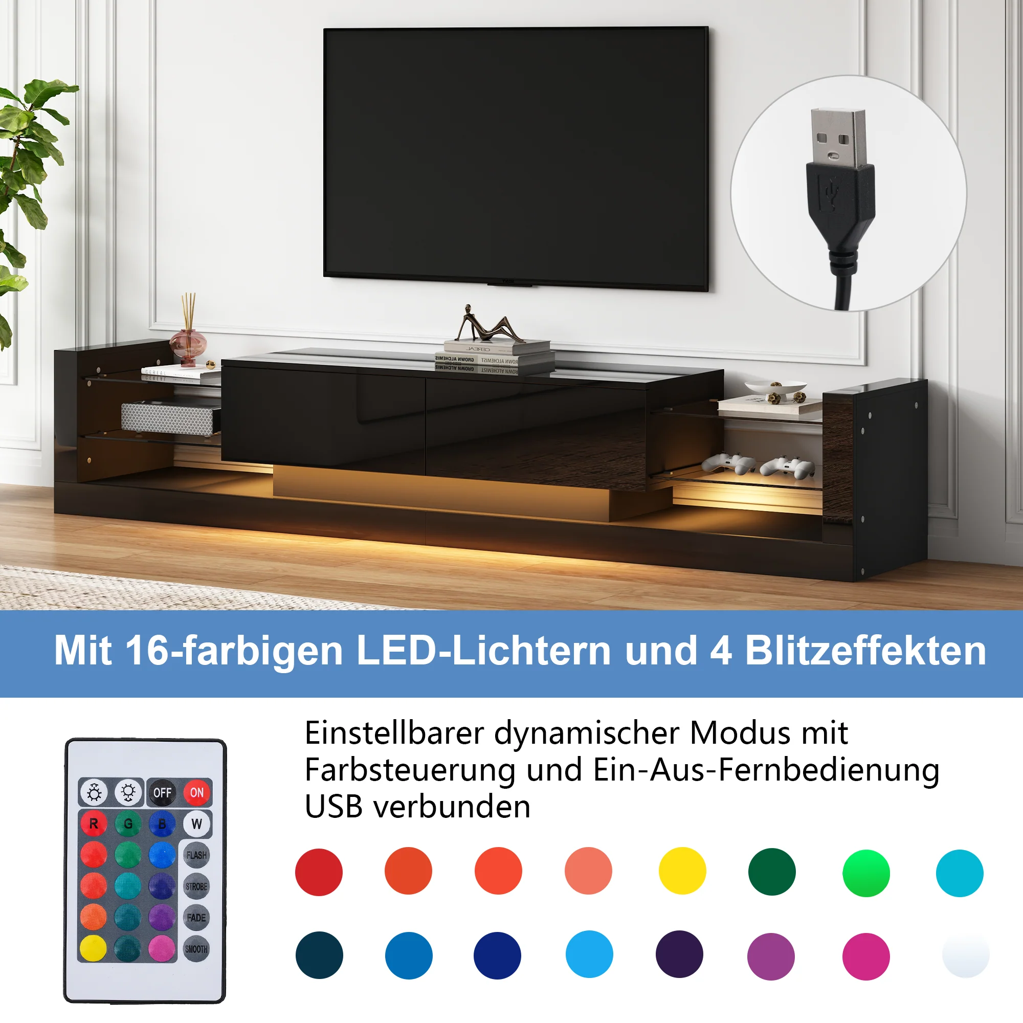 TV Cabinet, 181cm LED Lit, 80-inch Capacity, High-Gloss White - Image 9