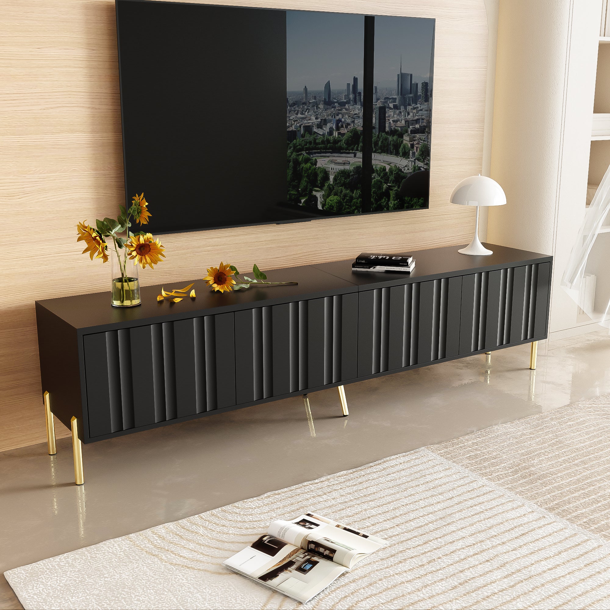 TV Cabinet 190cm Gold Table Legs - Black - Image 3