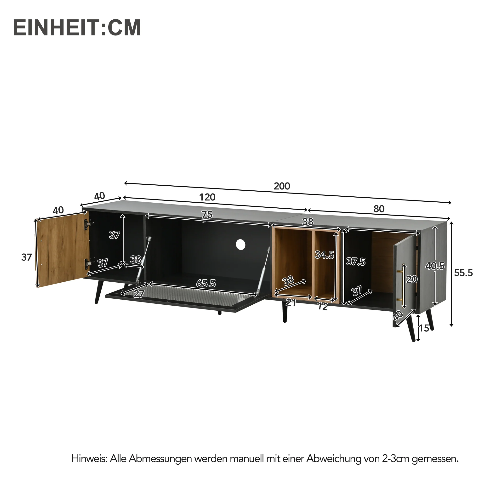TV Cabinet 200cm for 90-inch TV - Dark Wood/Grey Grain - Image 5