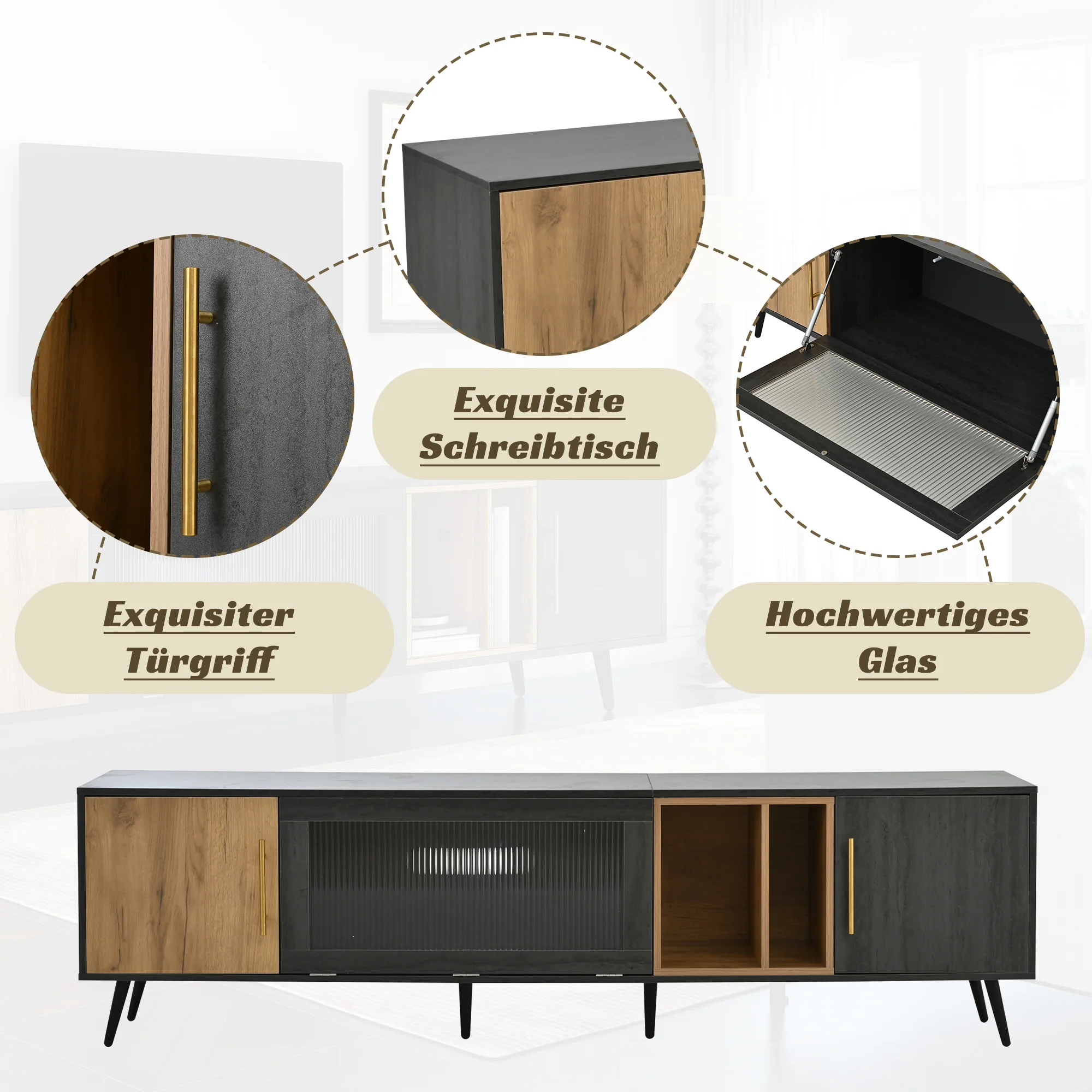 TV Cabinet 200cm for 90-inch TV - Dark Wood/Grey Grain - Image 6