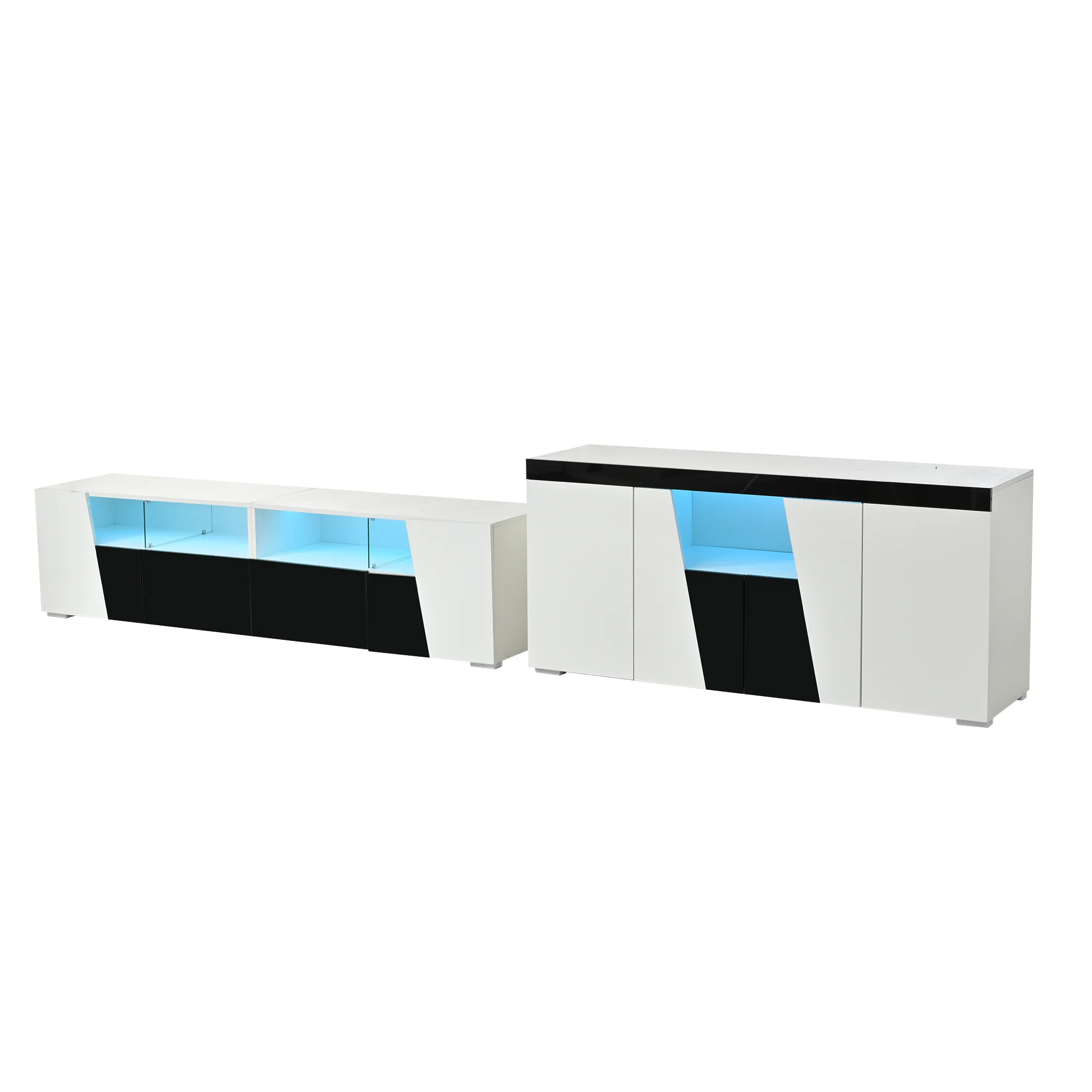 TV Cabinet and Sideboard Set High-Gloss LED Lowboard - Black and White - Image 10