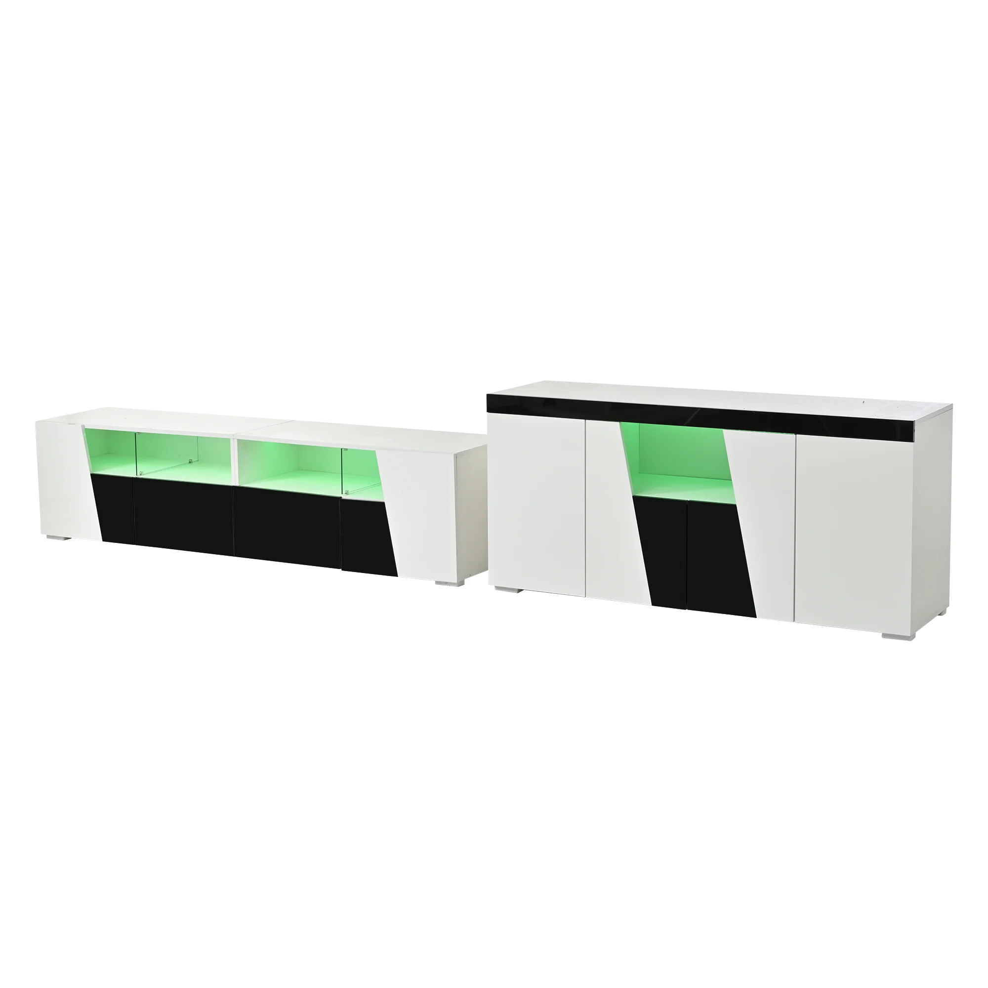 TV Cabinet and Sideboard Set High-Gloss LED Lowboard - Black and White - Image 8