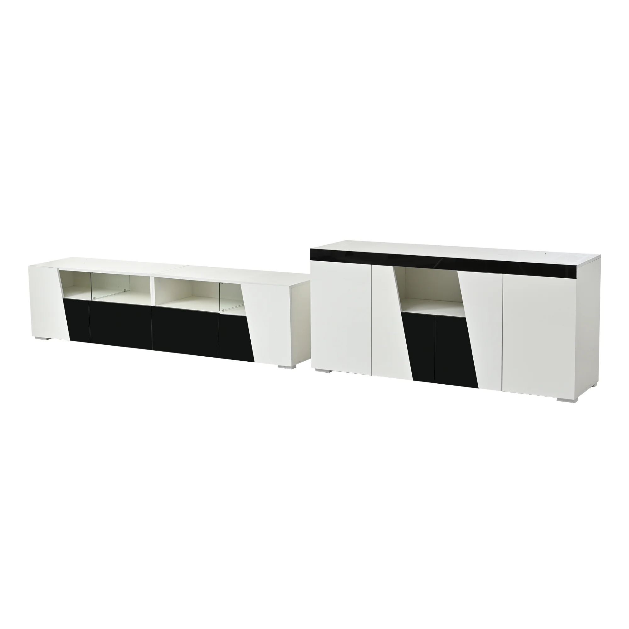TV Cabinet and Sideboard Set High-Gloss LED Lowboard - Black and White - Image 9