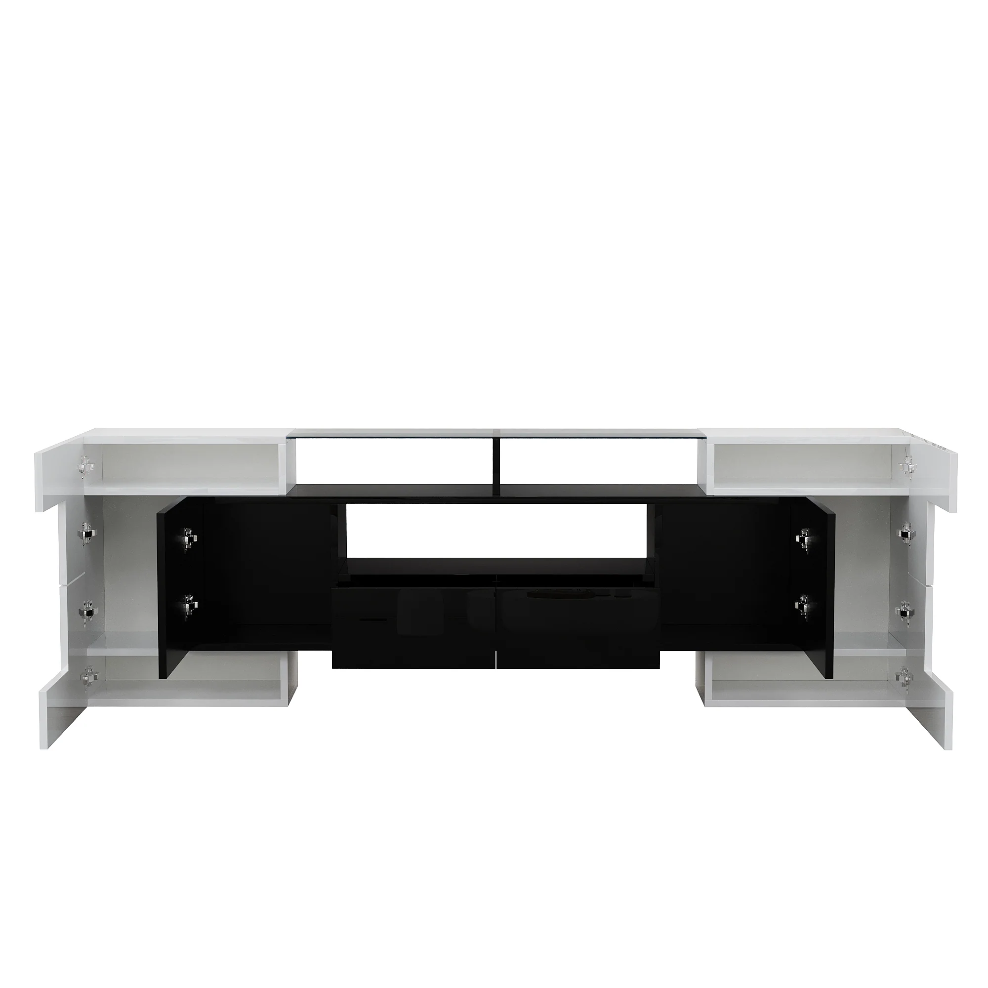 TV Cabinet Low Panel 200cm LED Lighting Modern Design High-Gloss White and Black - Image 6