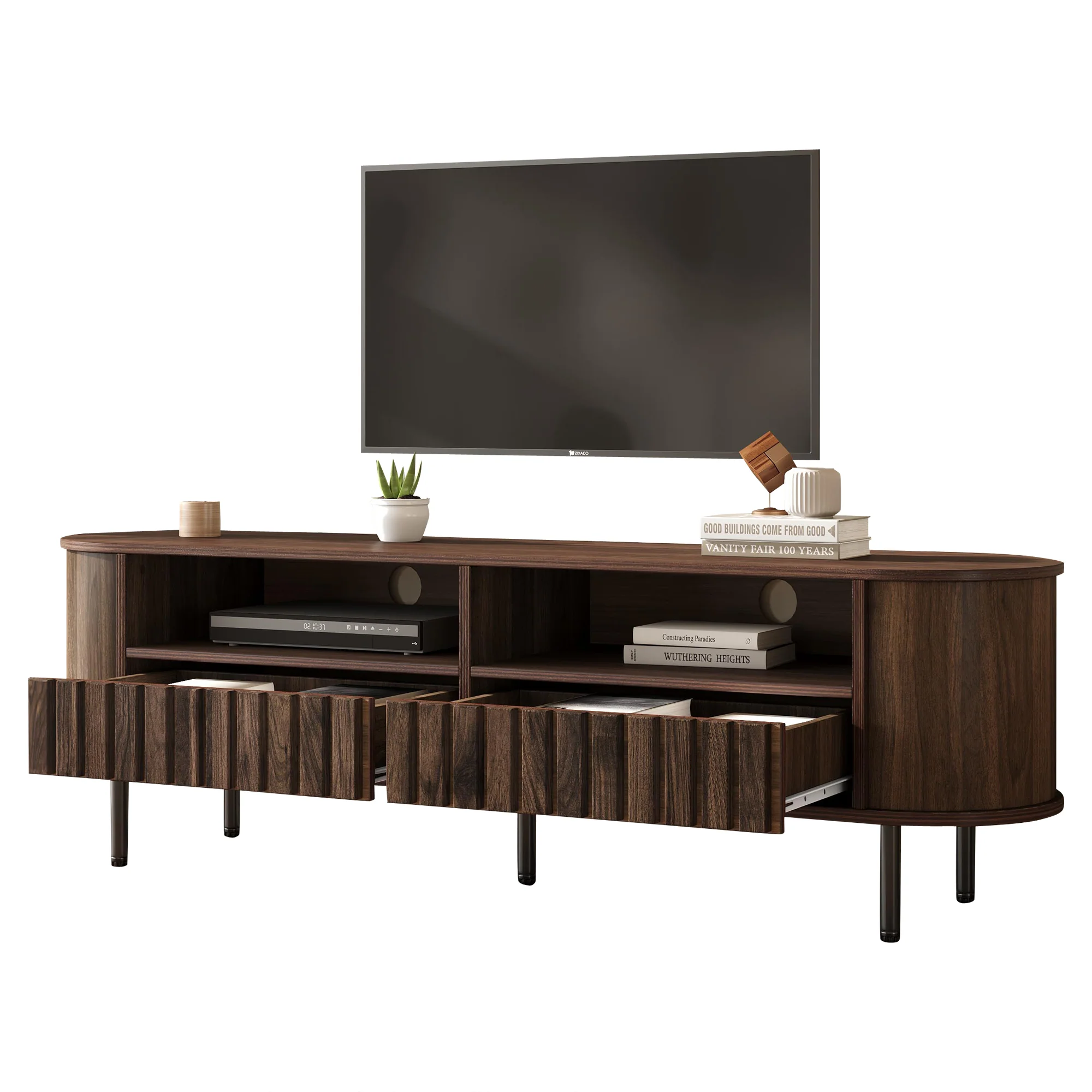 TV Cabinet Lowboard 160cm 2 Cabinets 2 Drawers for 65-inch TV Walnut - Image 10
