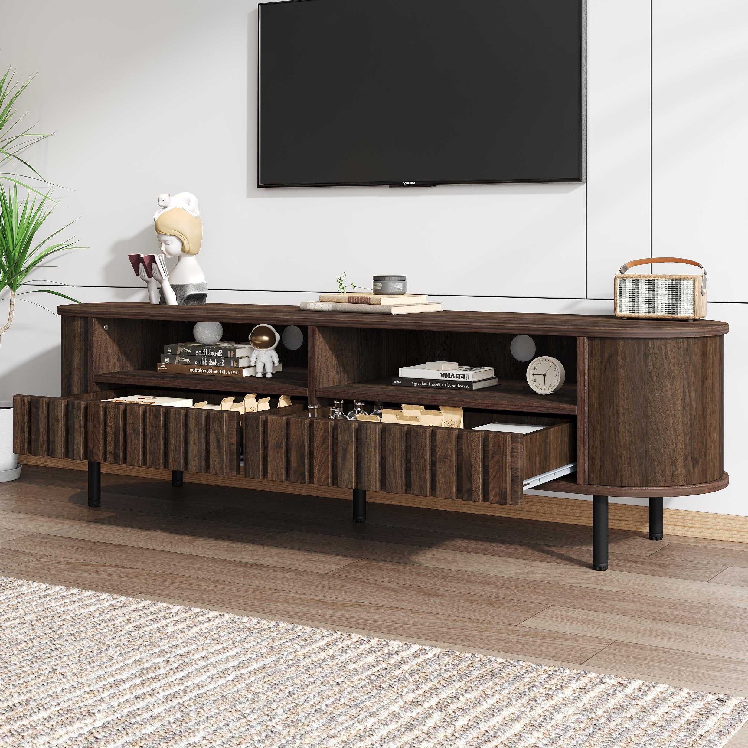 TV Cabinet Lowboard 160cm 2 Cabinets 2 Drawers for 65-inch TV Walnut - Image 3