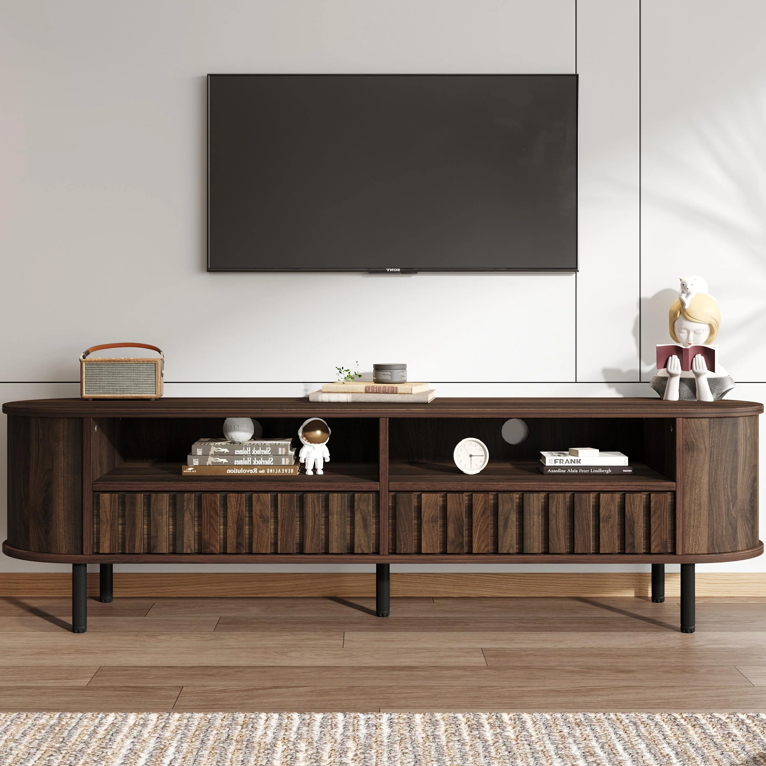 TV Cabinet Lowboard 160cm 2 Cabinets 2 Drawers for 65-inch TV Walnut - Image 5