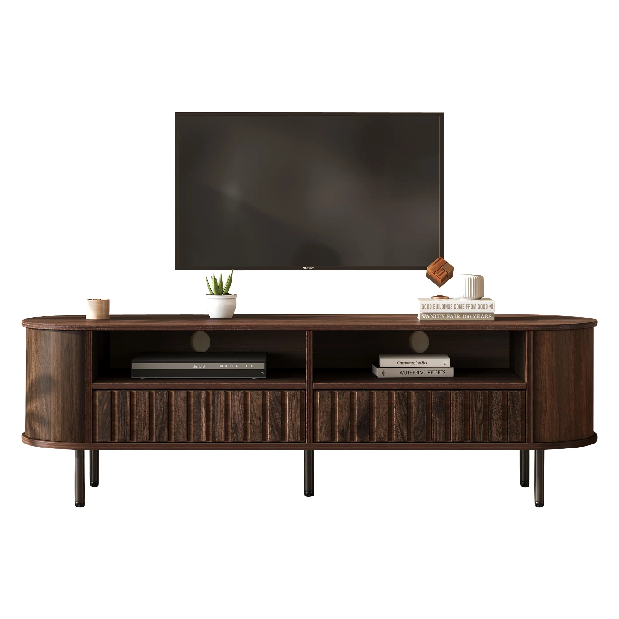 TV Cabinet Lowboard 160cm 2 Cabinets 2 Drawers for 65-inch TV Walnut - Image 7