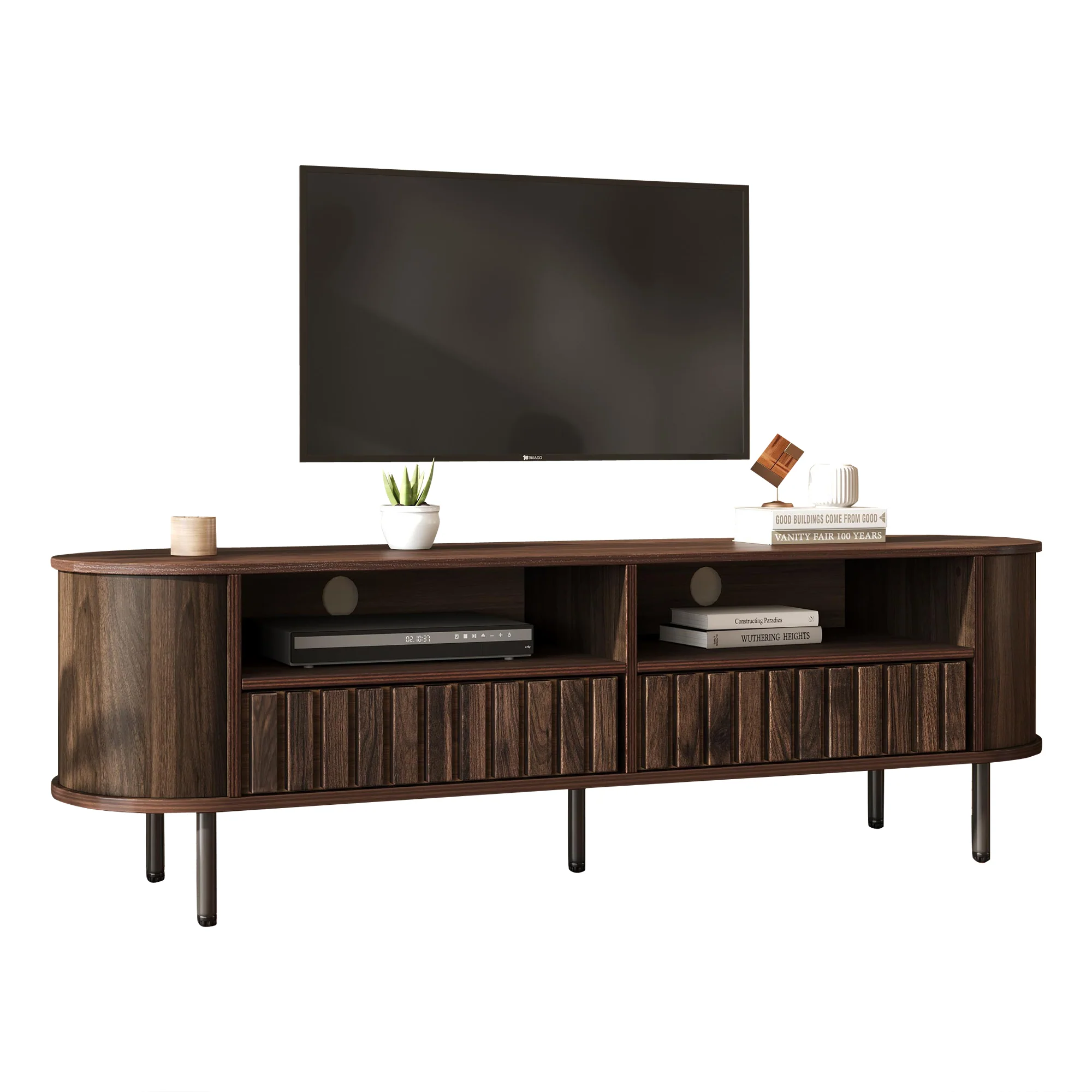 TV Cabinet Lowboard 160cm 2 Cabinets 2 Drawers for 65-inch TV Walnut - Image 8