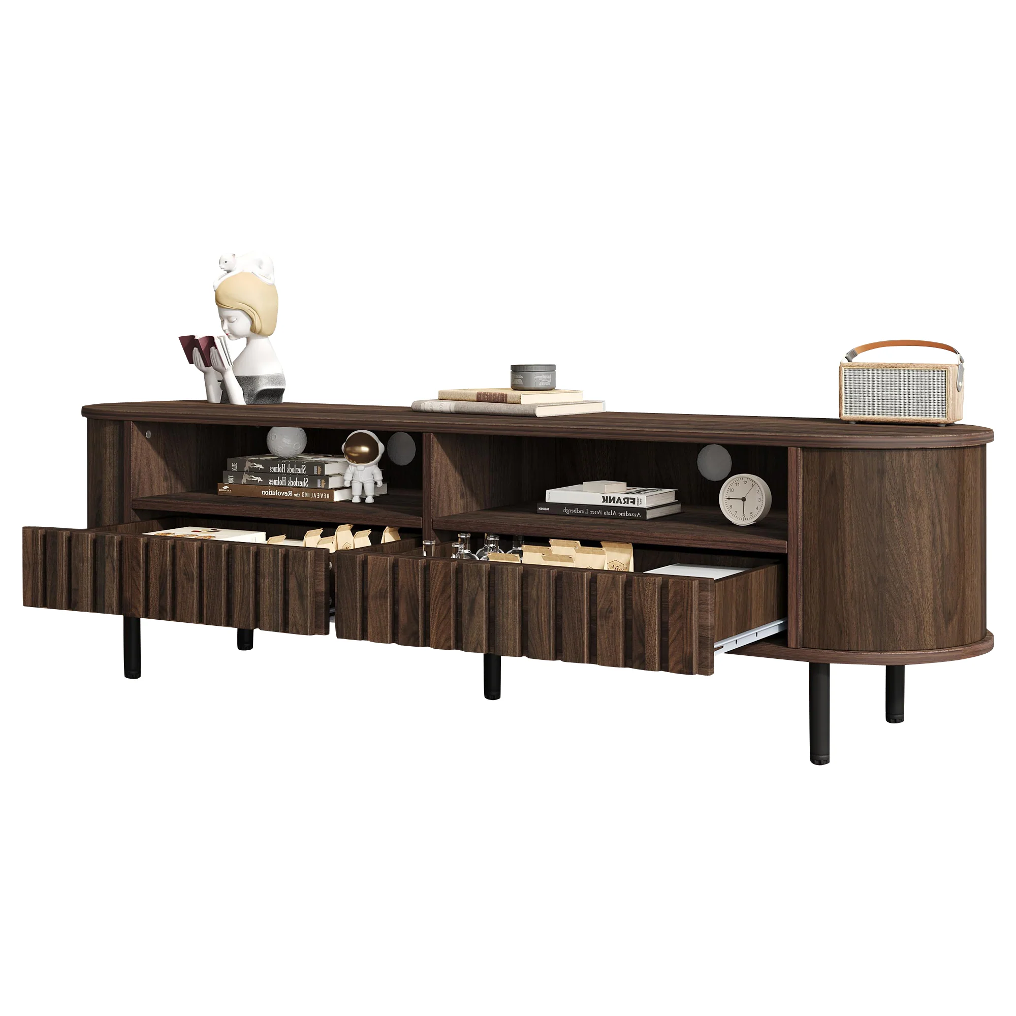 TV Cabinet Lowboard 160cm 2 Cabinets 2 Drawers for 65-inch TV Walnut - Image 9