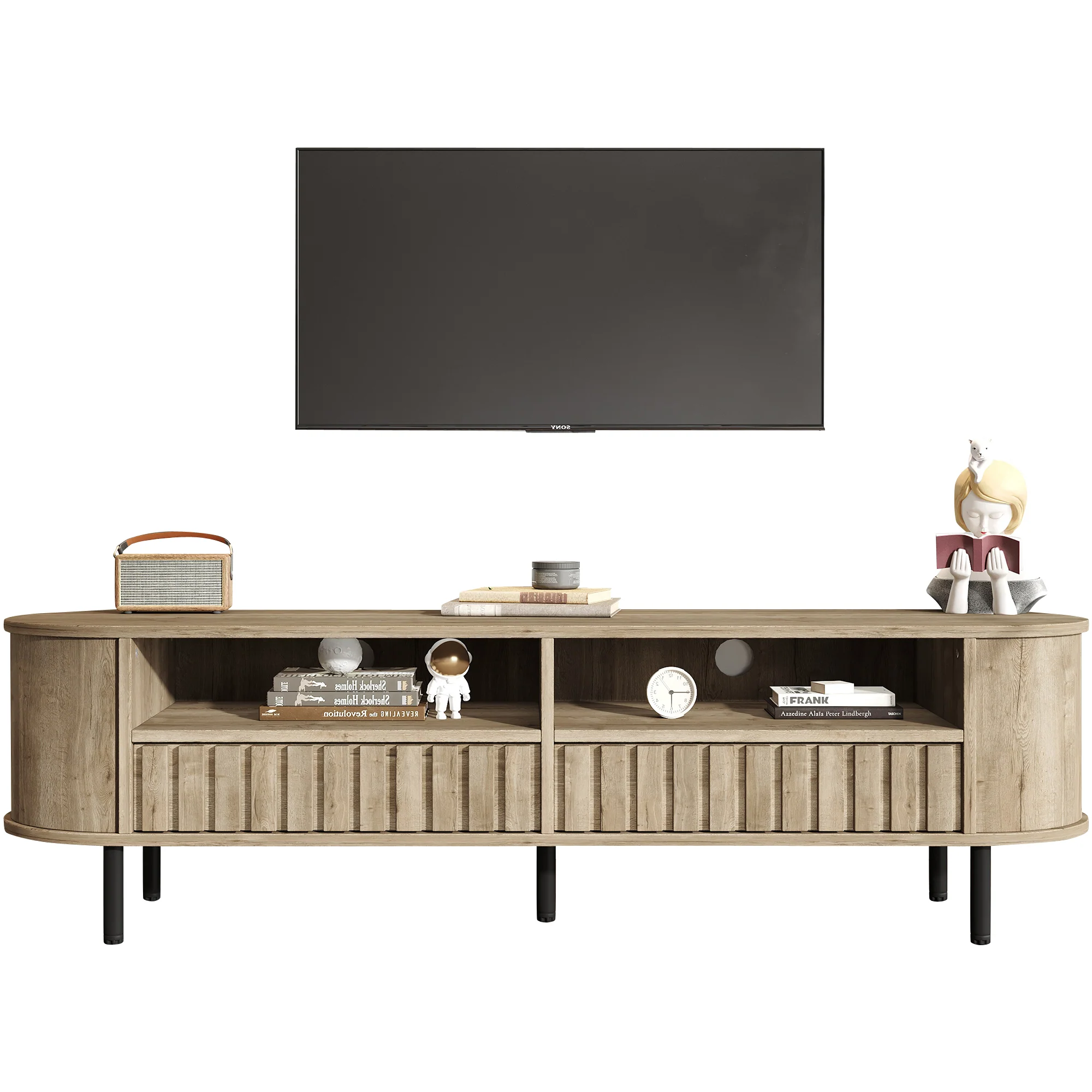 TV Cabinet Lowboard 160cm 2 Doors 2 Drawers for 65 Inch - Natural Wood - Image 5