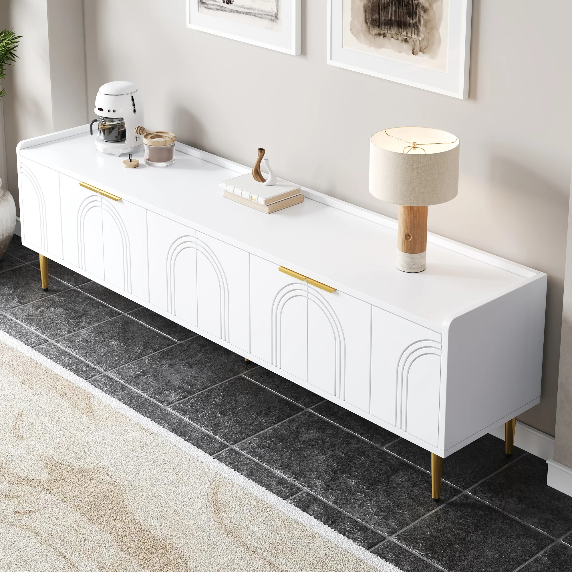 TV Cabinet Lowboard 170cm Textured Door Gold Handles/Feet - Image 10