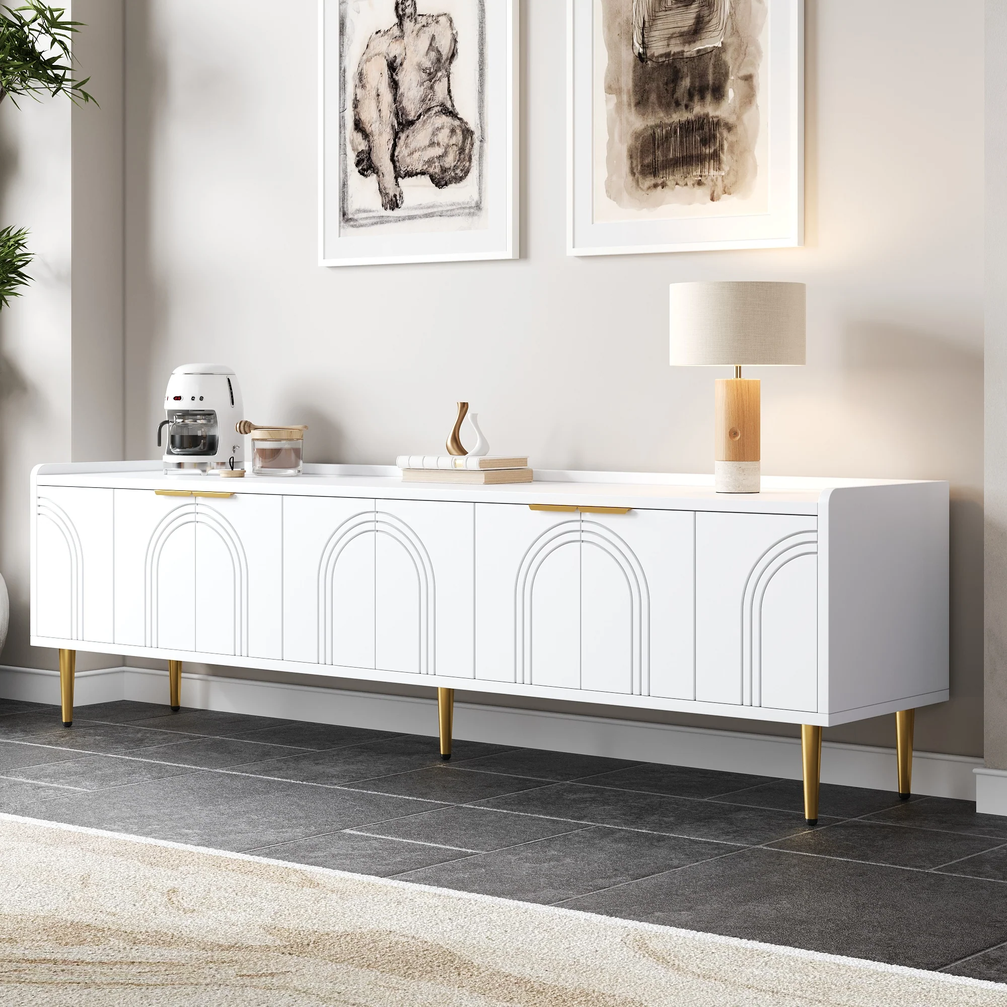 TV Cabinet Lowboard 170cm Textured Door Gold Handles/Feet - Image 7
