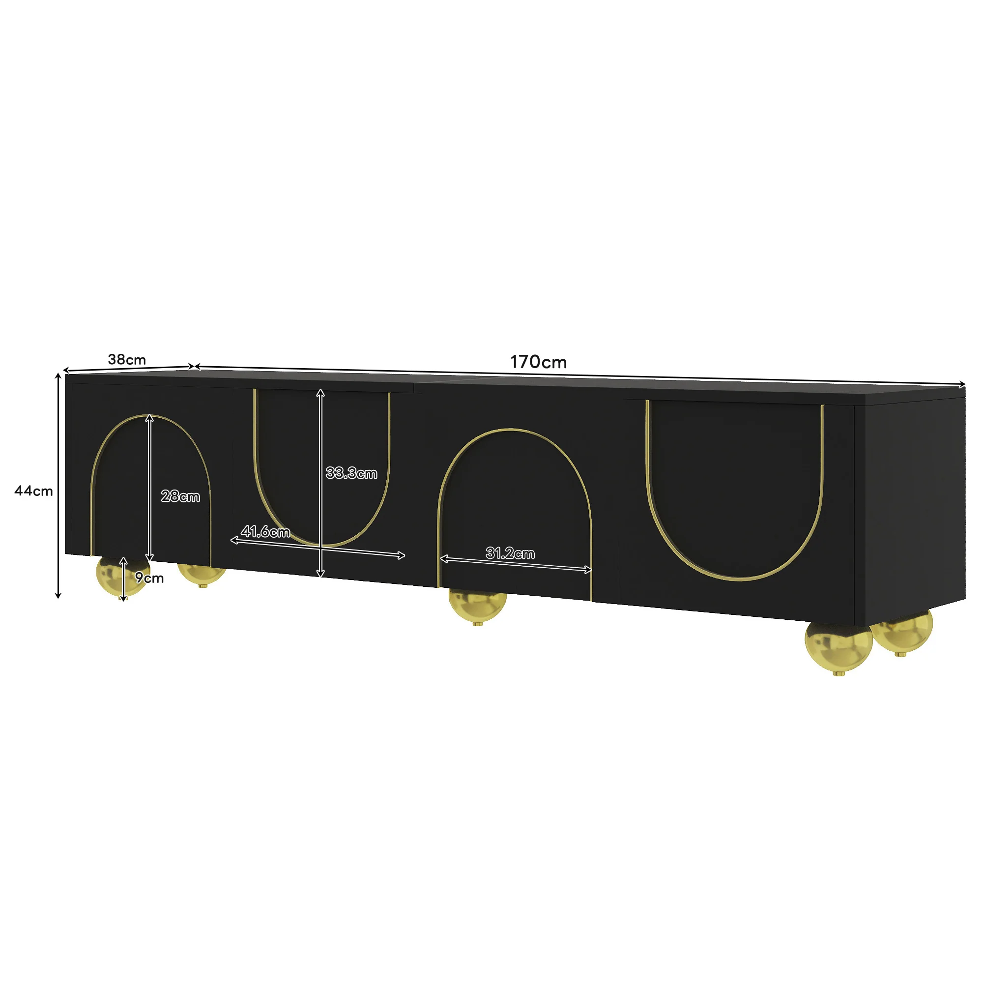 TV Cabinet Lowboard Textured Doors Shelves Push-to-Open - Gold Accents - Image 6